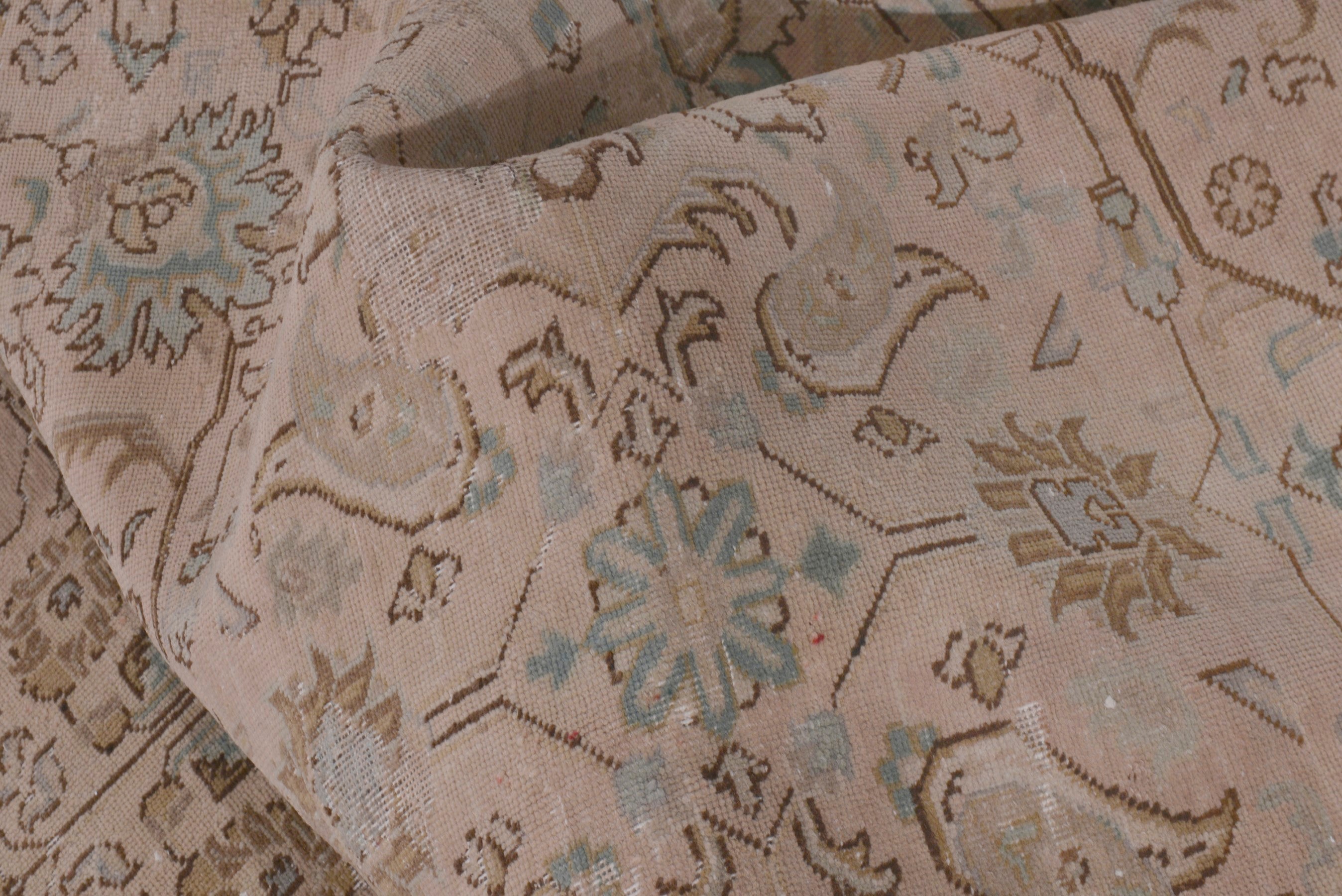 Persian Tabriz area rug in dusty rose and faded red, view 16 of 20