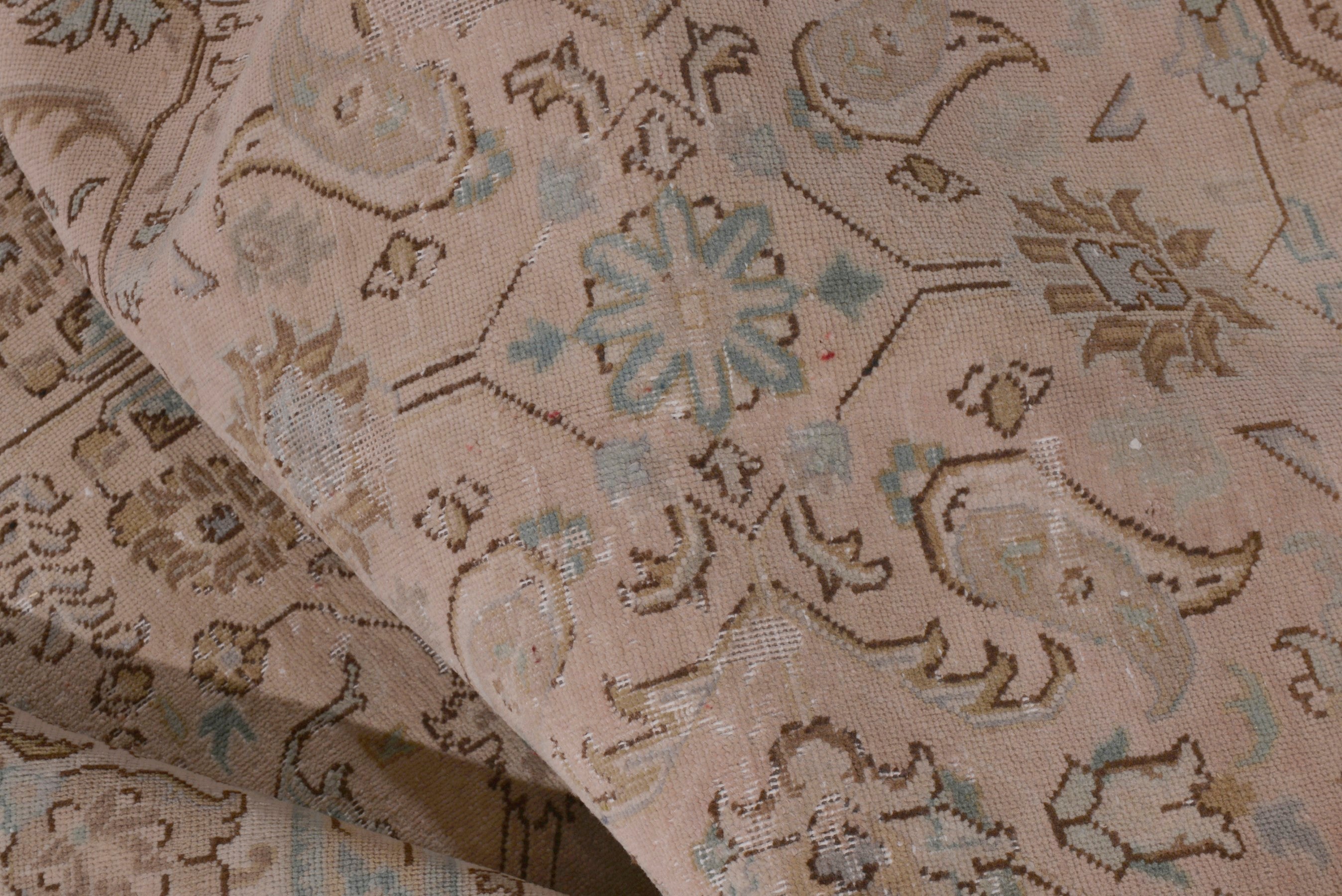 Persian Tabriz area rug in dusty rose and faded red, view 17 of 20