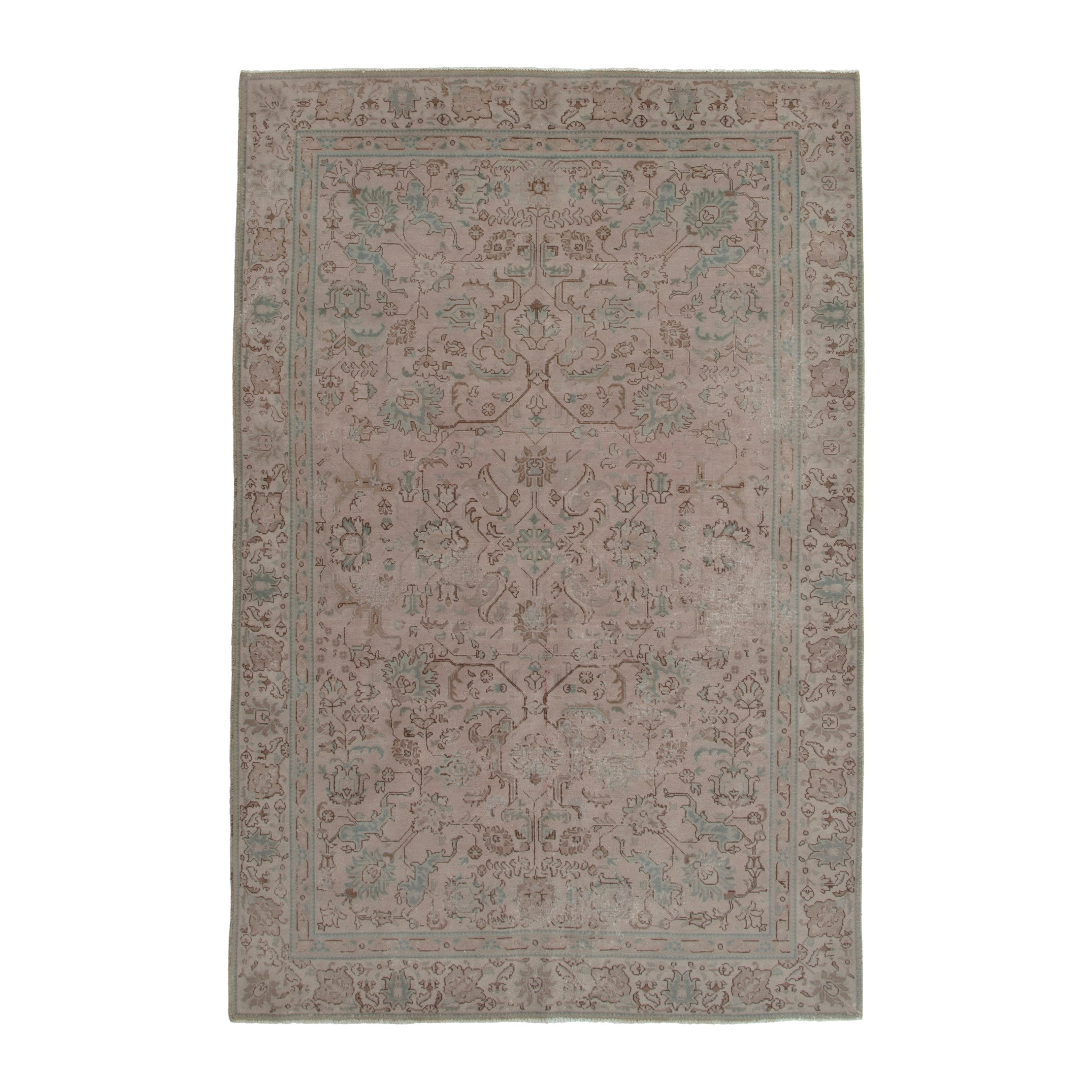 Persian Tabriz area rug in dusty rose and faded red, 5'11" x 8'10"