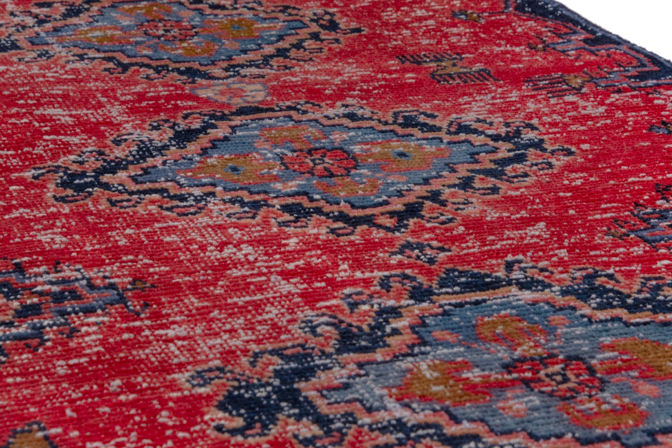 Persian Vist accent rug in deep red and dark blue, view 10 of 17