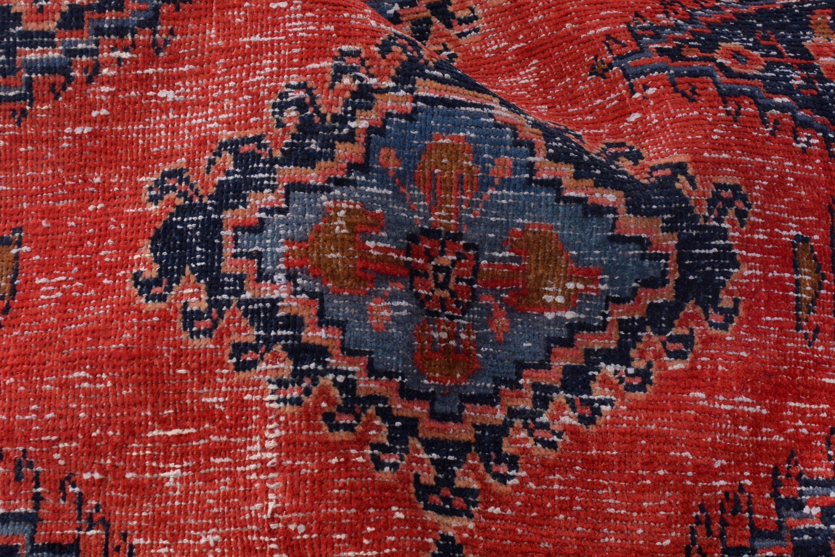 Persian Vist accent rug in deep red and dark blue, view 14 of 17