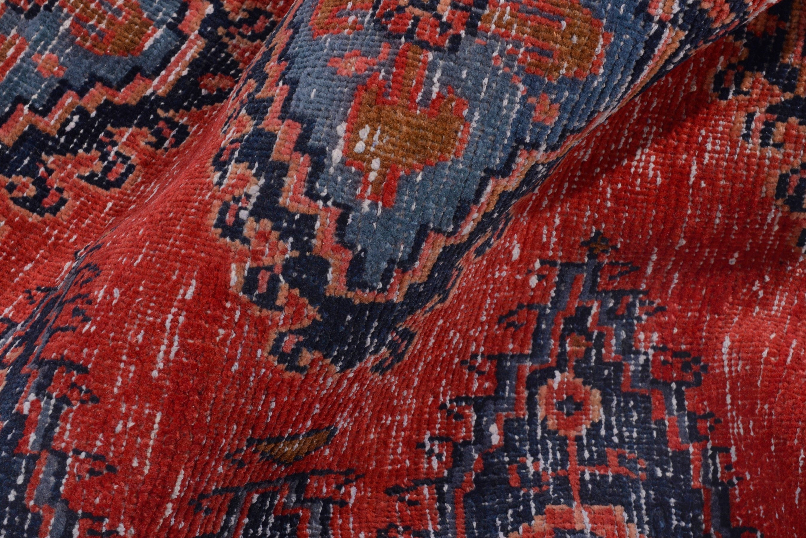 Persian Vist accent rug in deep red and dark blue, view 16 of 17