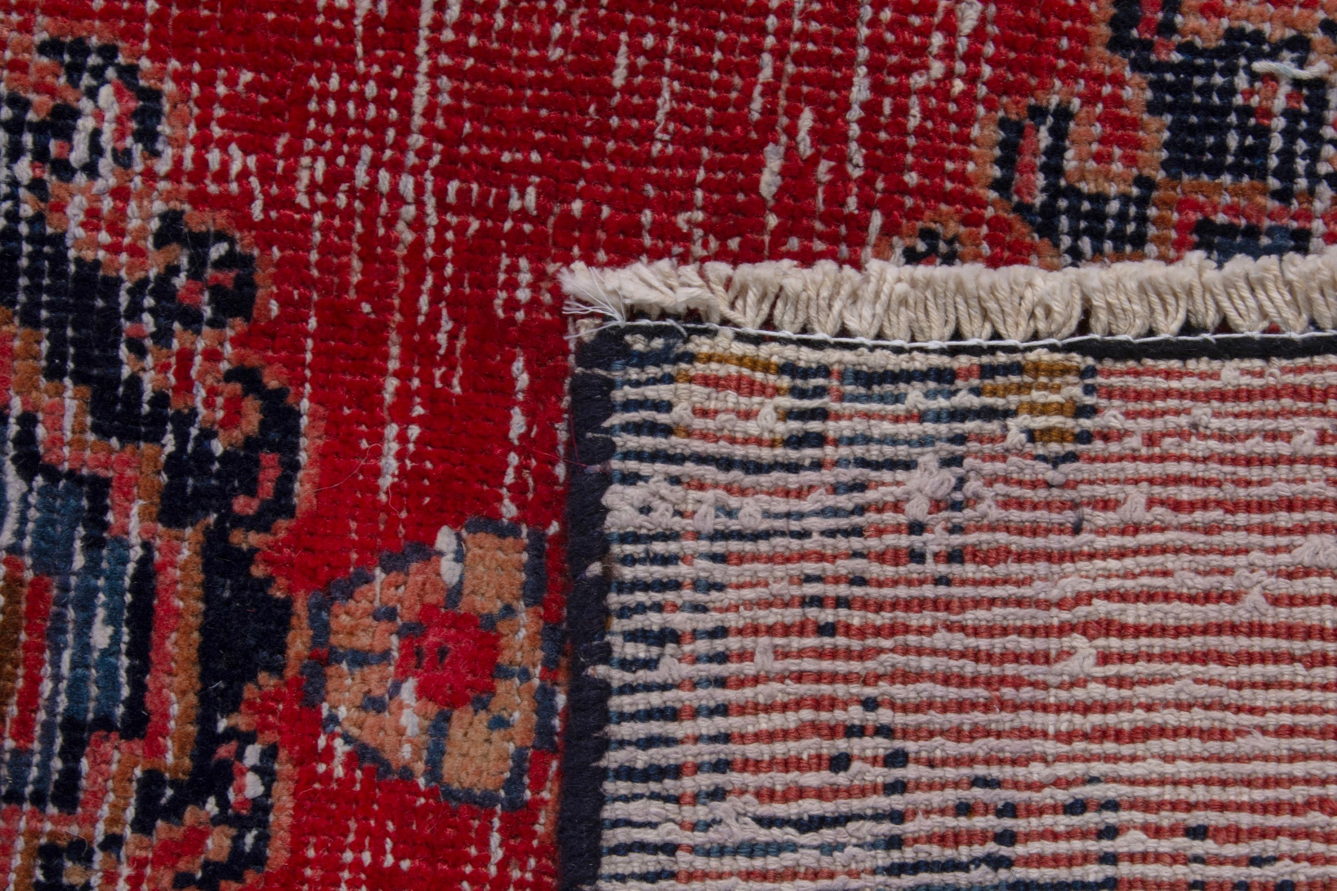 Persian Vist accent rug in deep red and dark blue, view 17 of 17