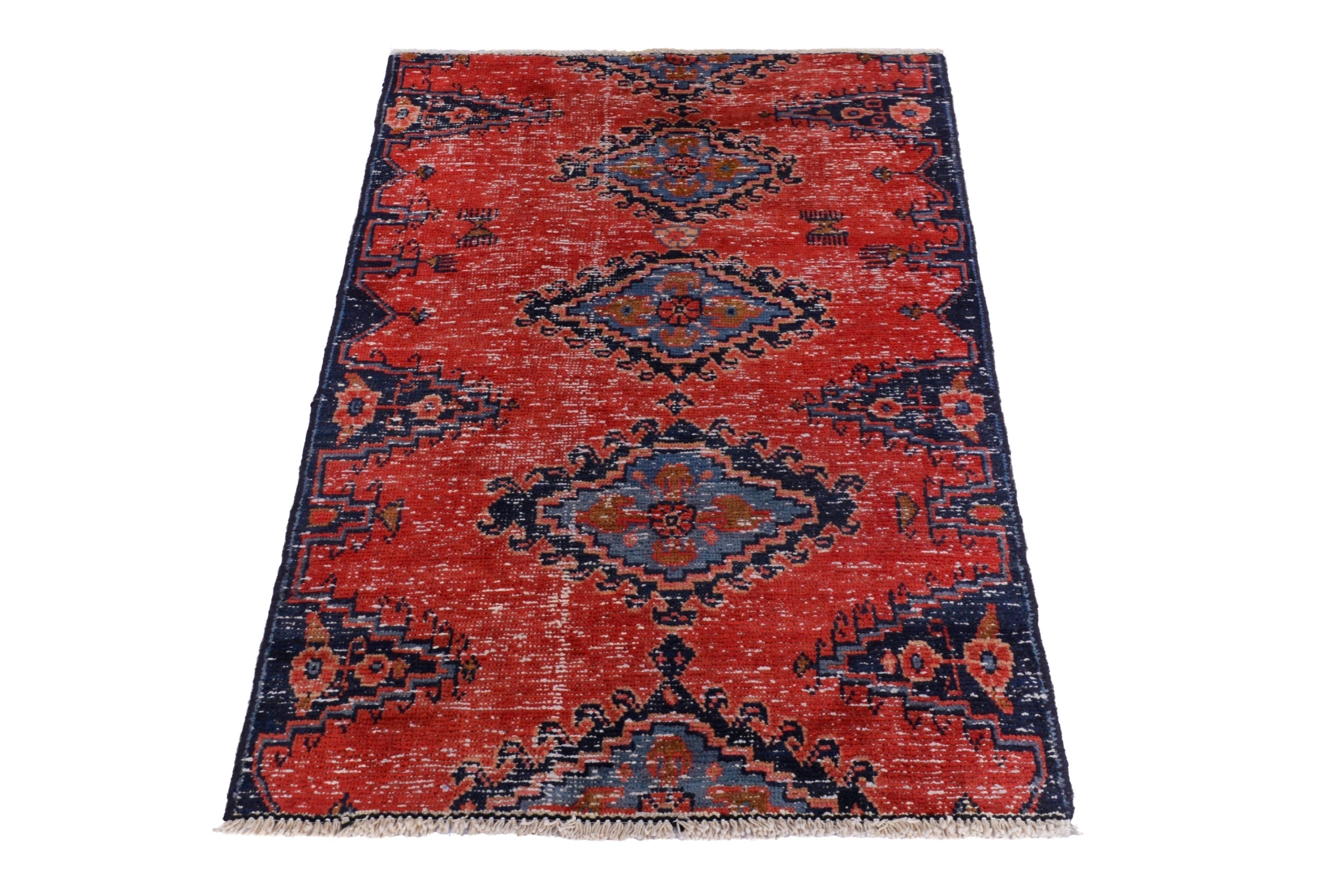 Persian Vist accent rug in deep red and dark blue, view 2 of 17