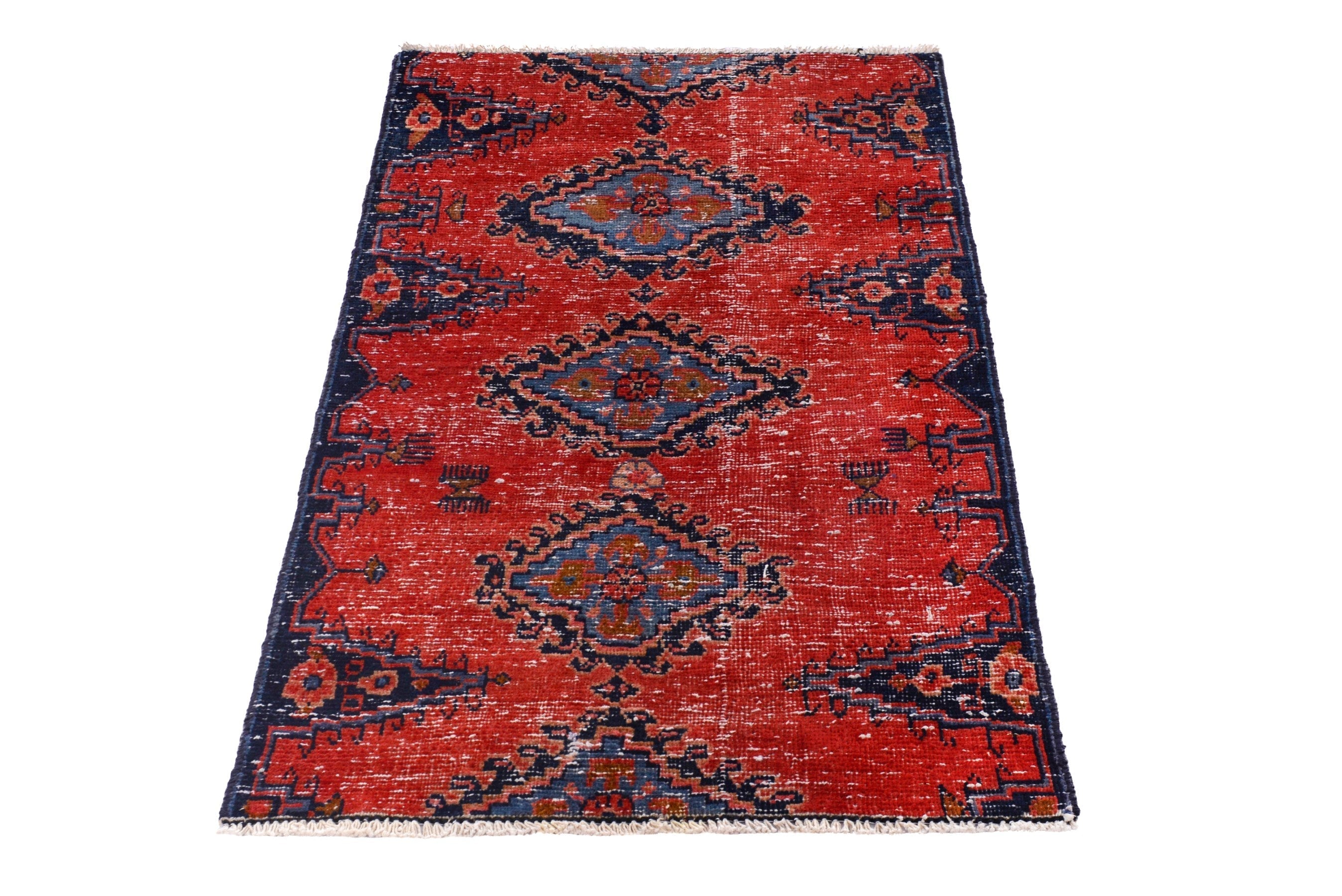 Persian Vist accent rug in deep red and dark blue, view 3 of 17