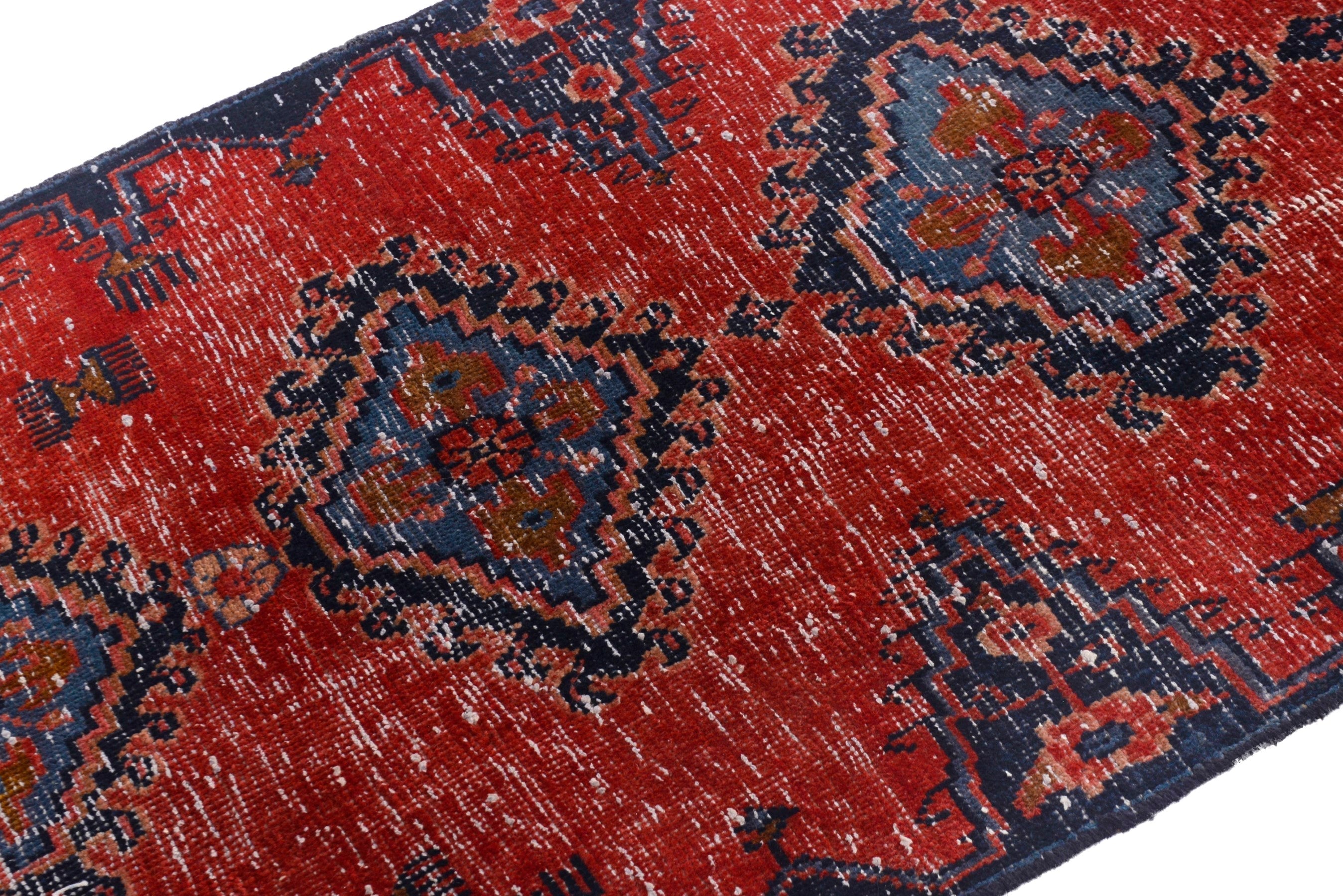 Persian Vist accent rug in deep red and dark blue, view 6 of 17
