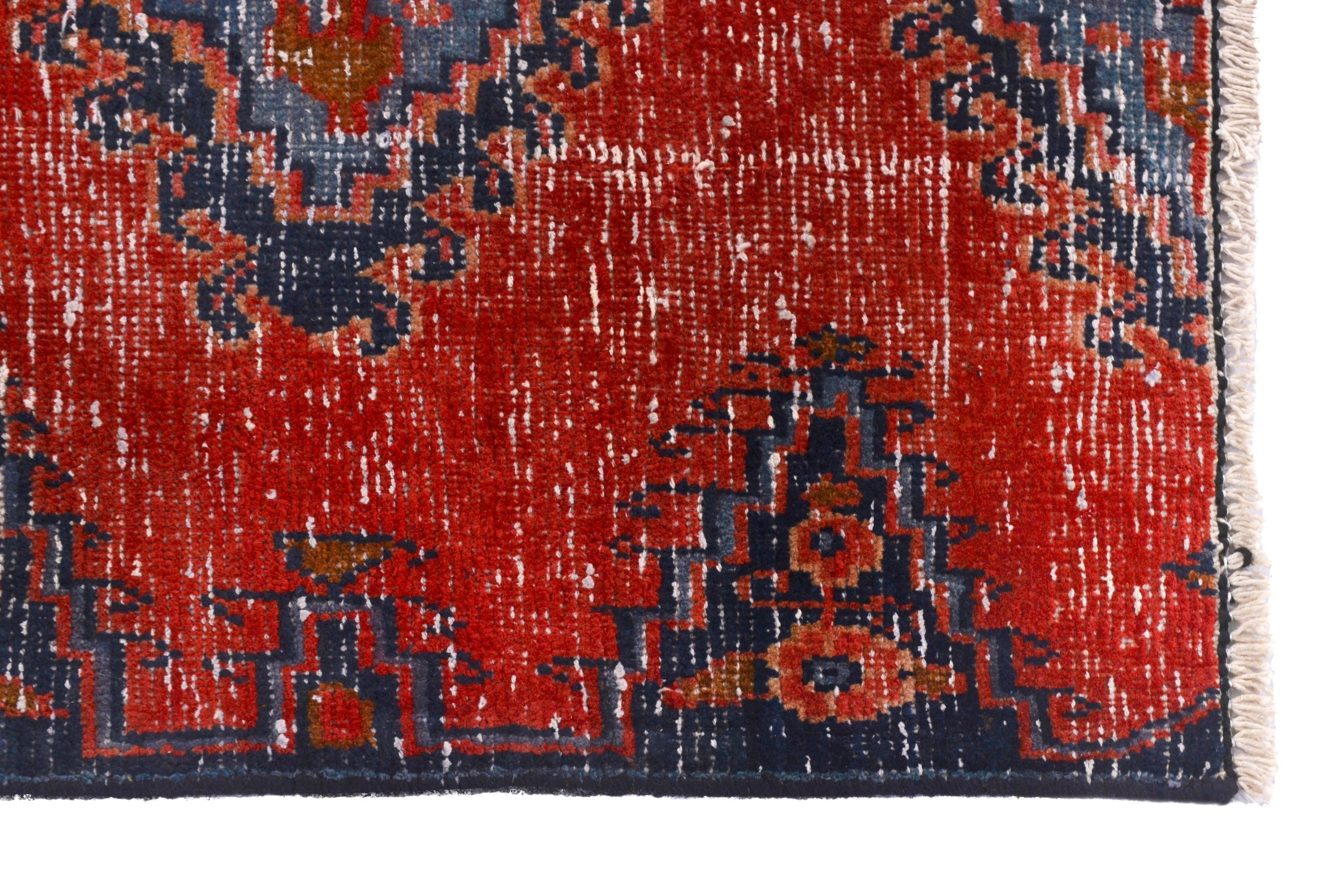 Persian Vist accent rug in deep red and dark blue, view 5 of 17