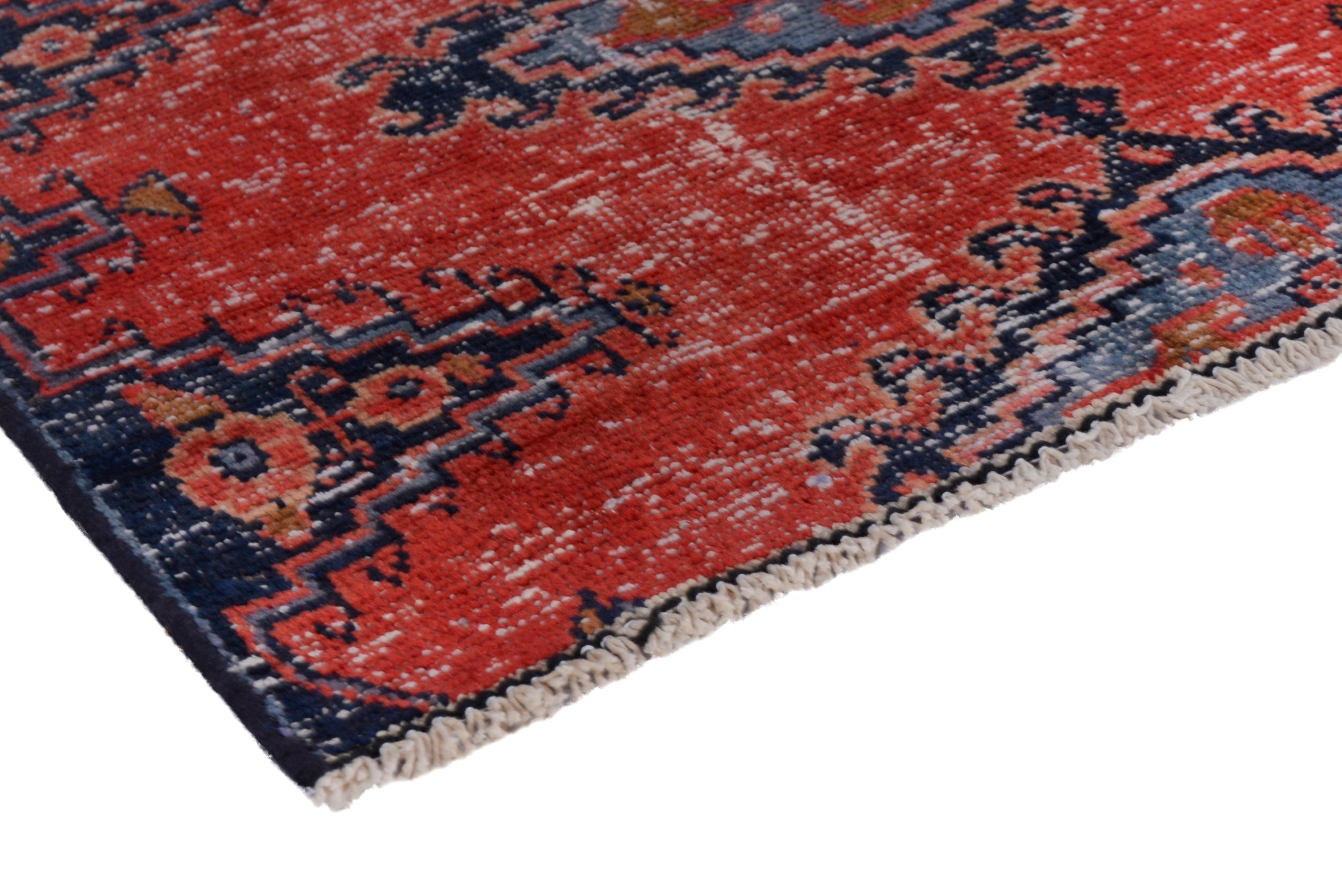 Persian Vist accent rug in deep red and dark blue, view 4 of 17