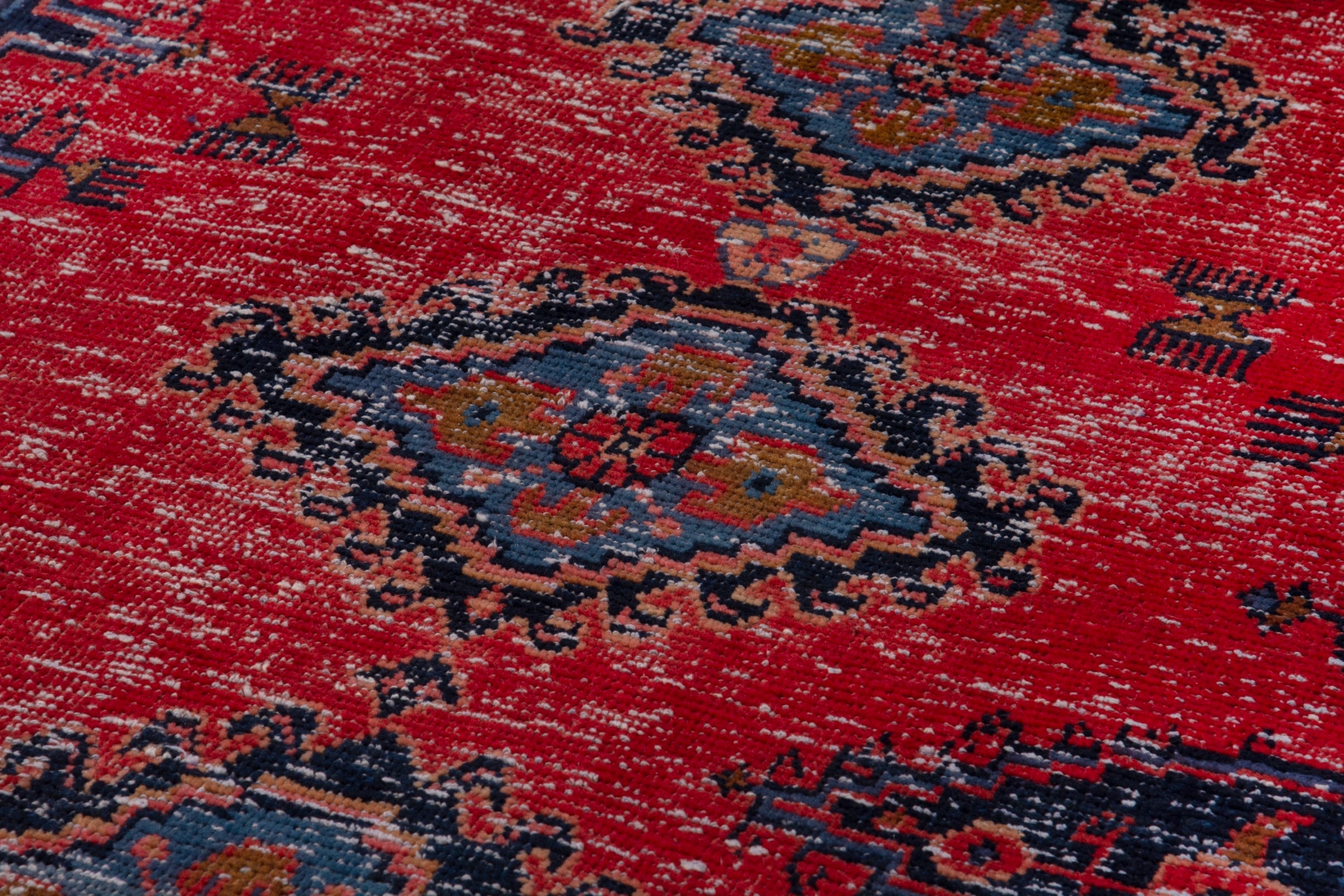 Persian Vist accent rug in deep red and dark blue, view 9 of 17
