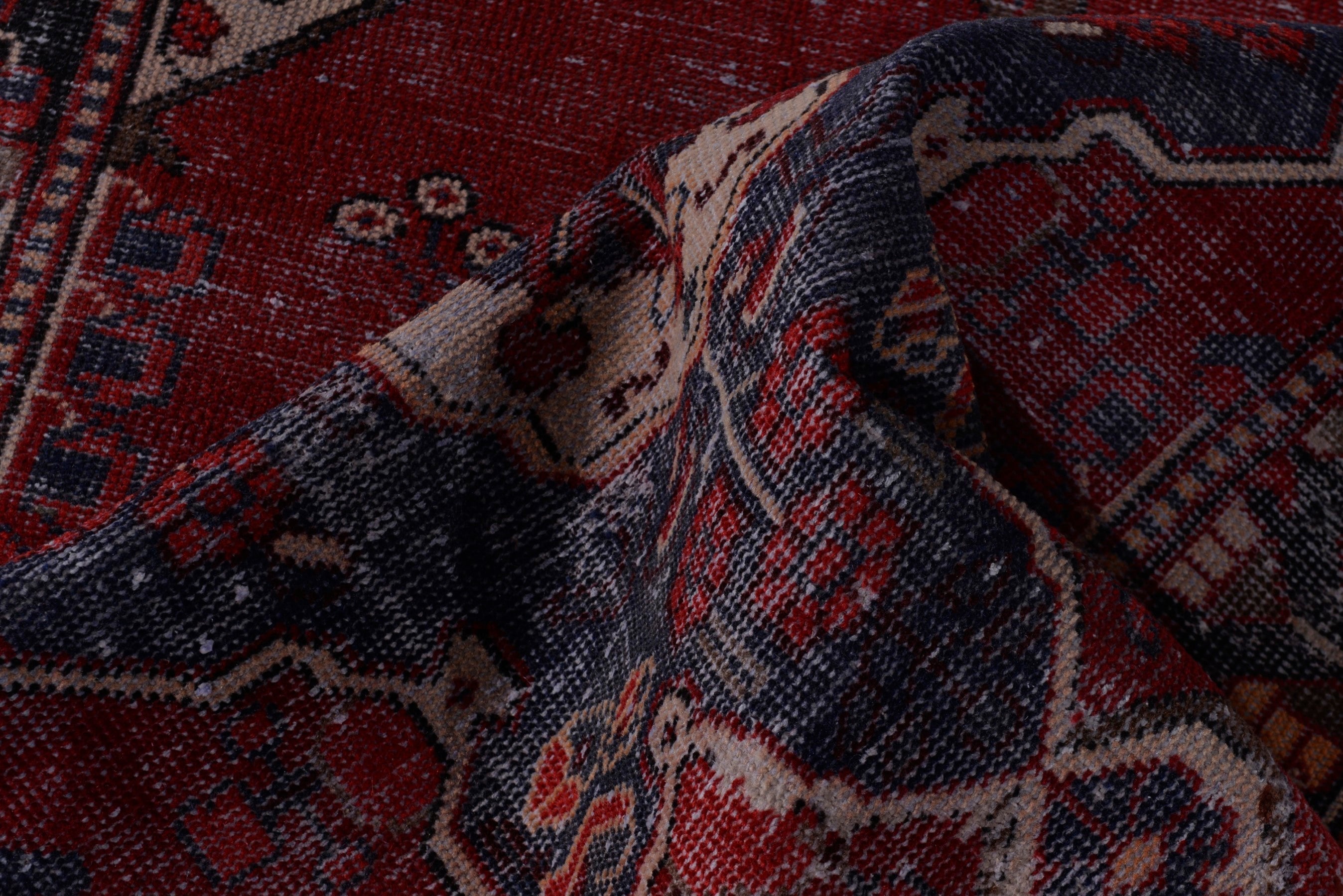 Persian Bakhtiari accent rug in burgundy and dark blue, view 14 of 17