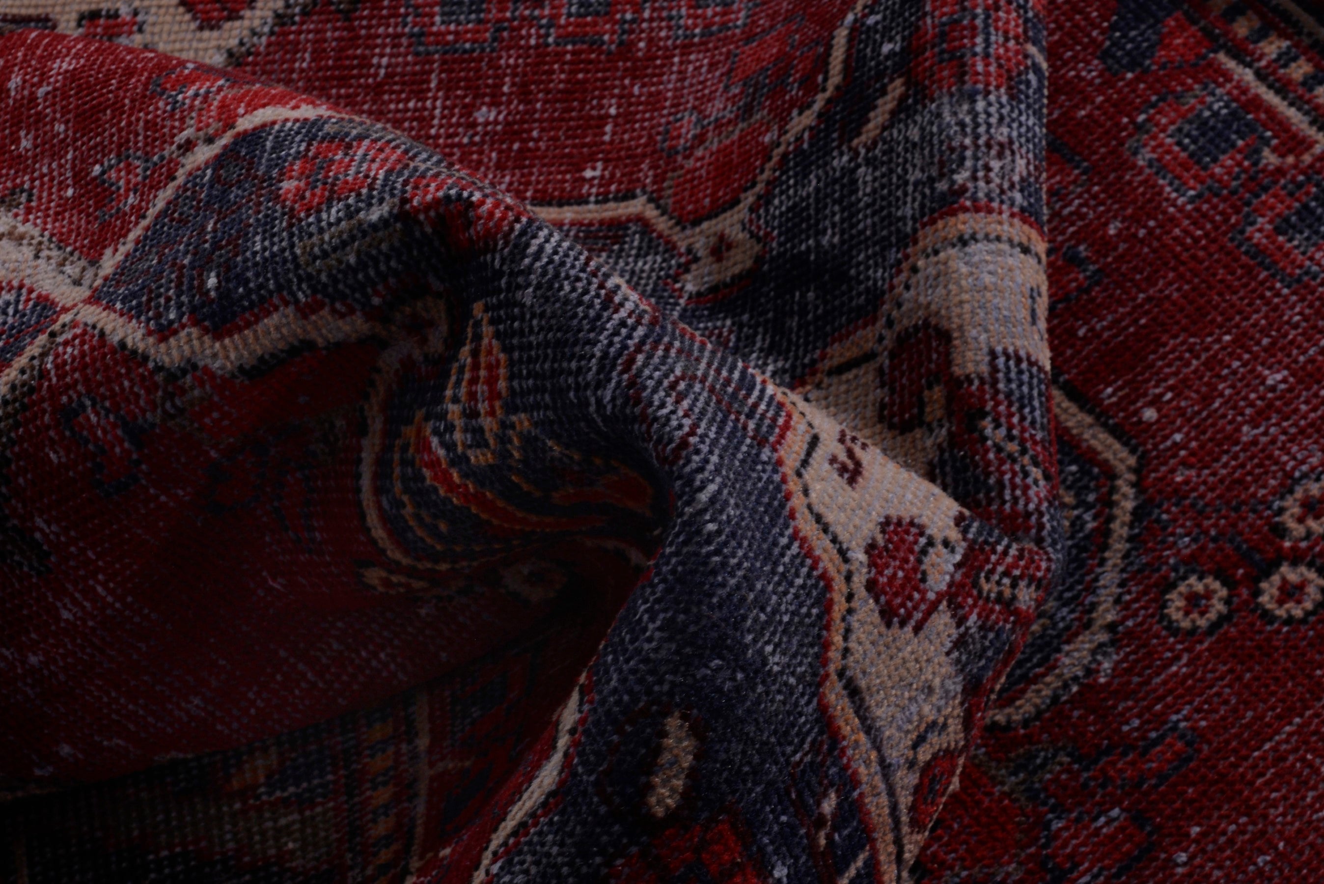 Persian Bakhtiari accent rug in burgundy and dark blue, view 15 of 17