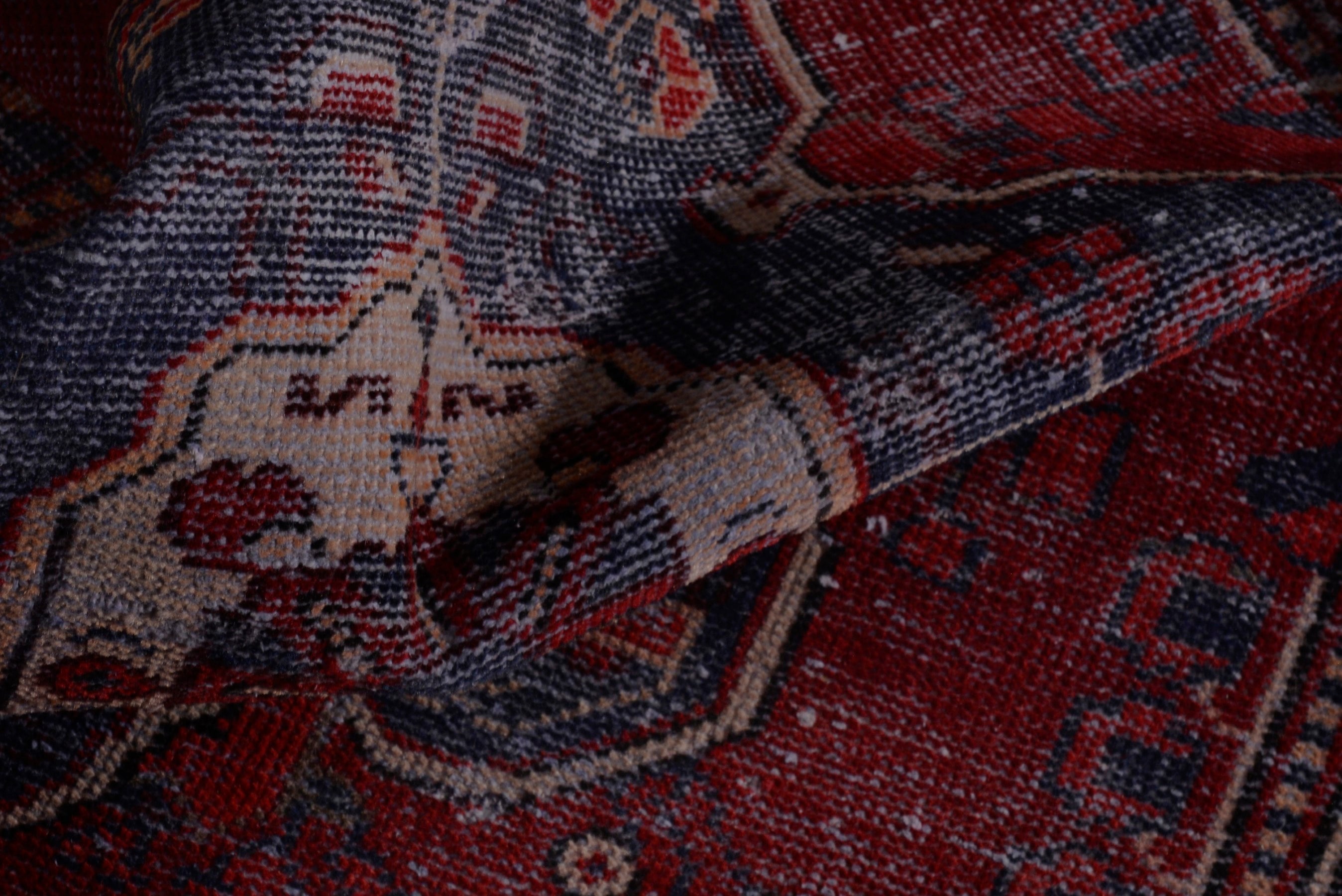 Persian Bakhtiari accent rug in burgundy and dark blue, view 16 of 17