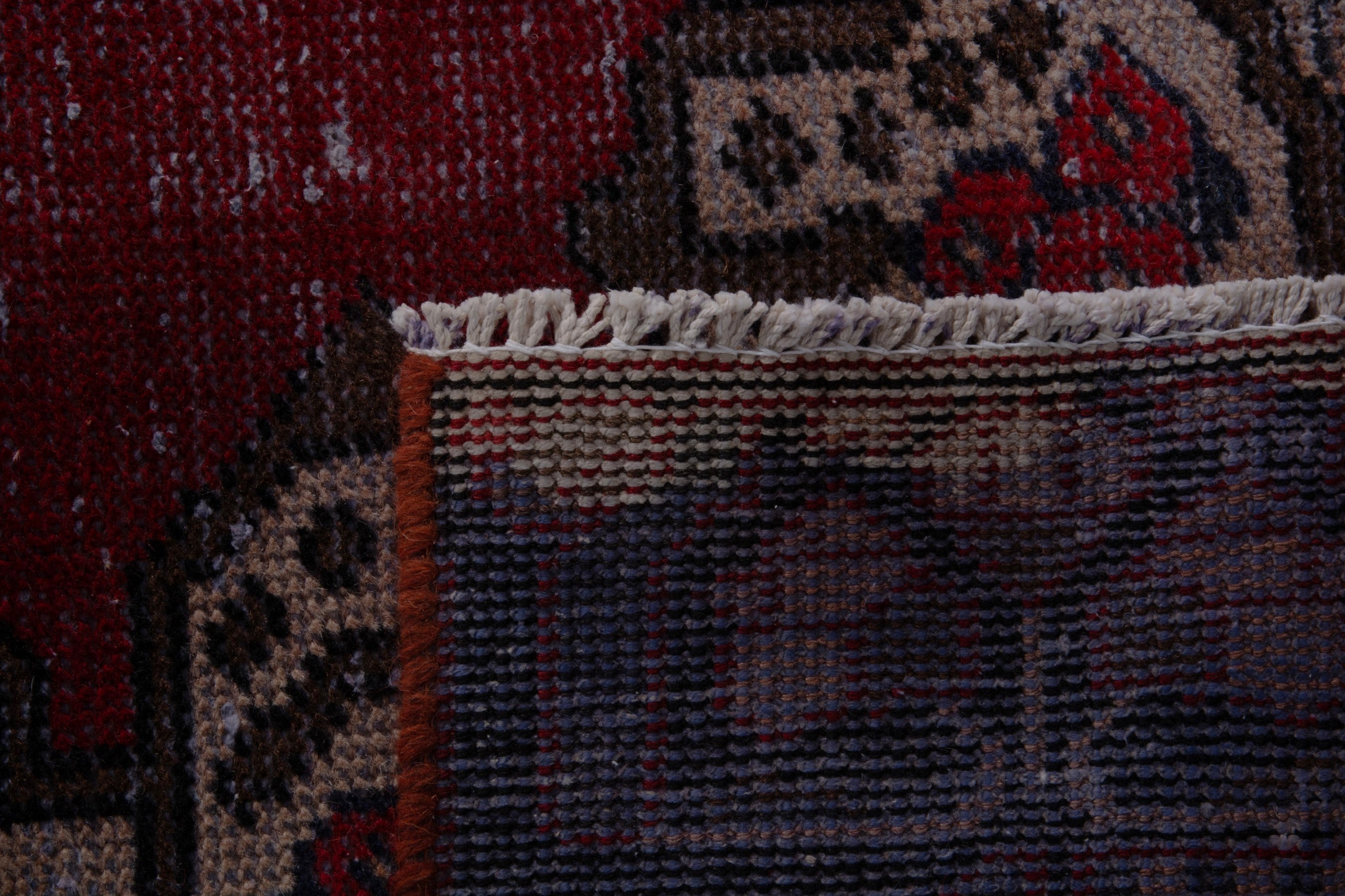 Persian Bakhtiari accent rug in burgundy and dark blue, view 17 of 17