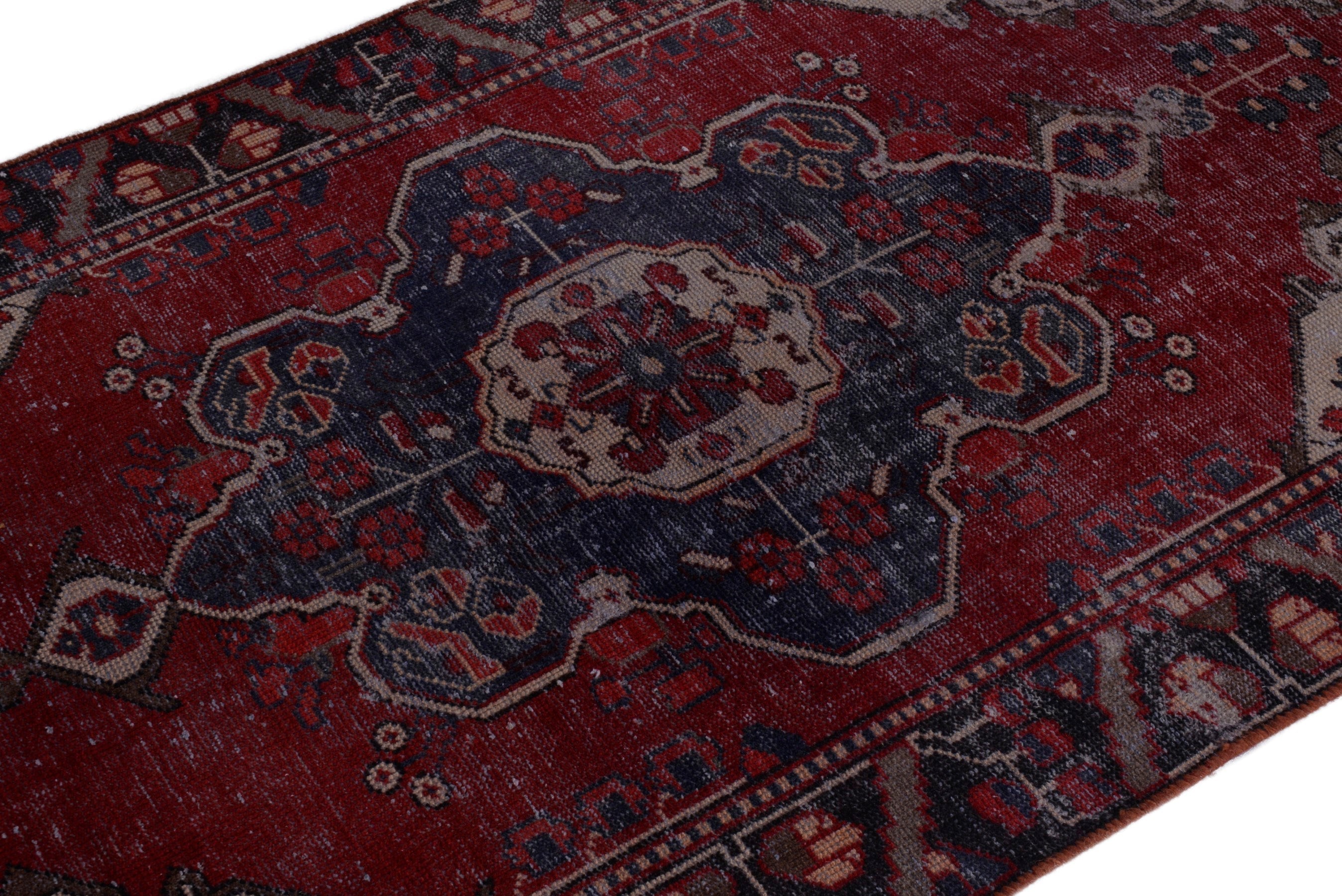 Persian Bakhtiari accent rug in burgundy and dark blue, view 6 of 17