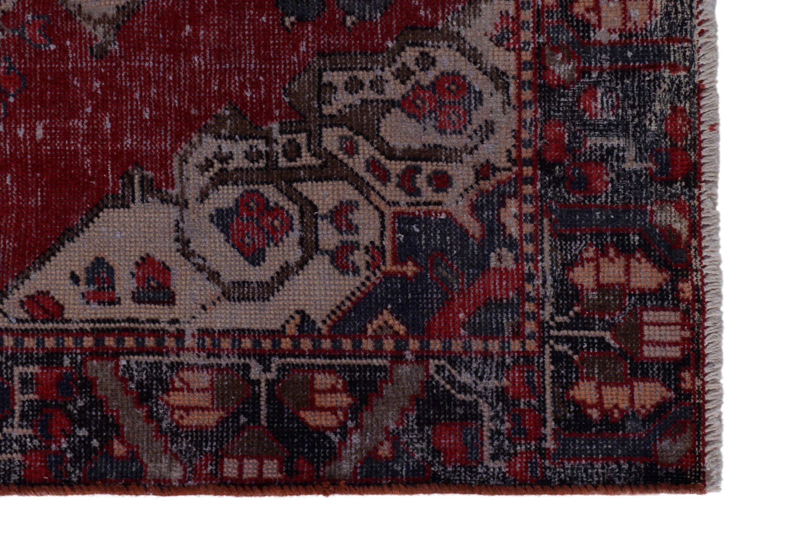 Persian Bakhtiari accent rug in burgundy and dark blue, view 5 of 17