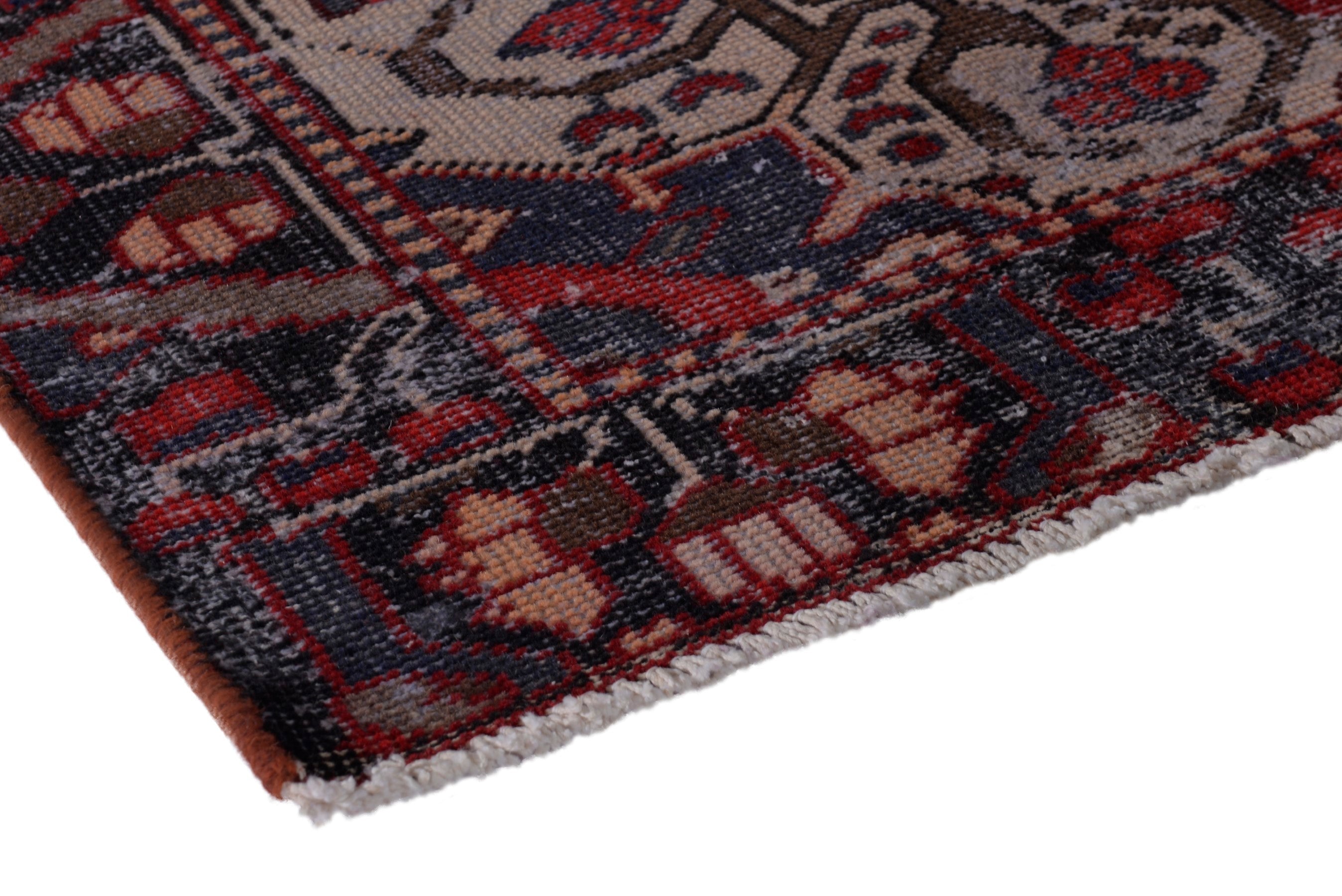 Persian Bakhtiari accent rug in burgundy and dark blue, view 4 of 17