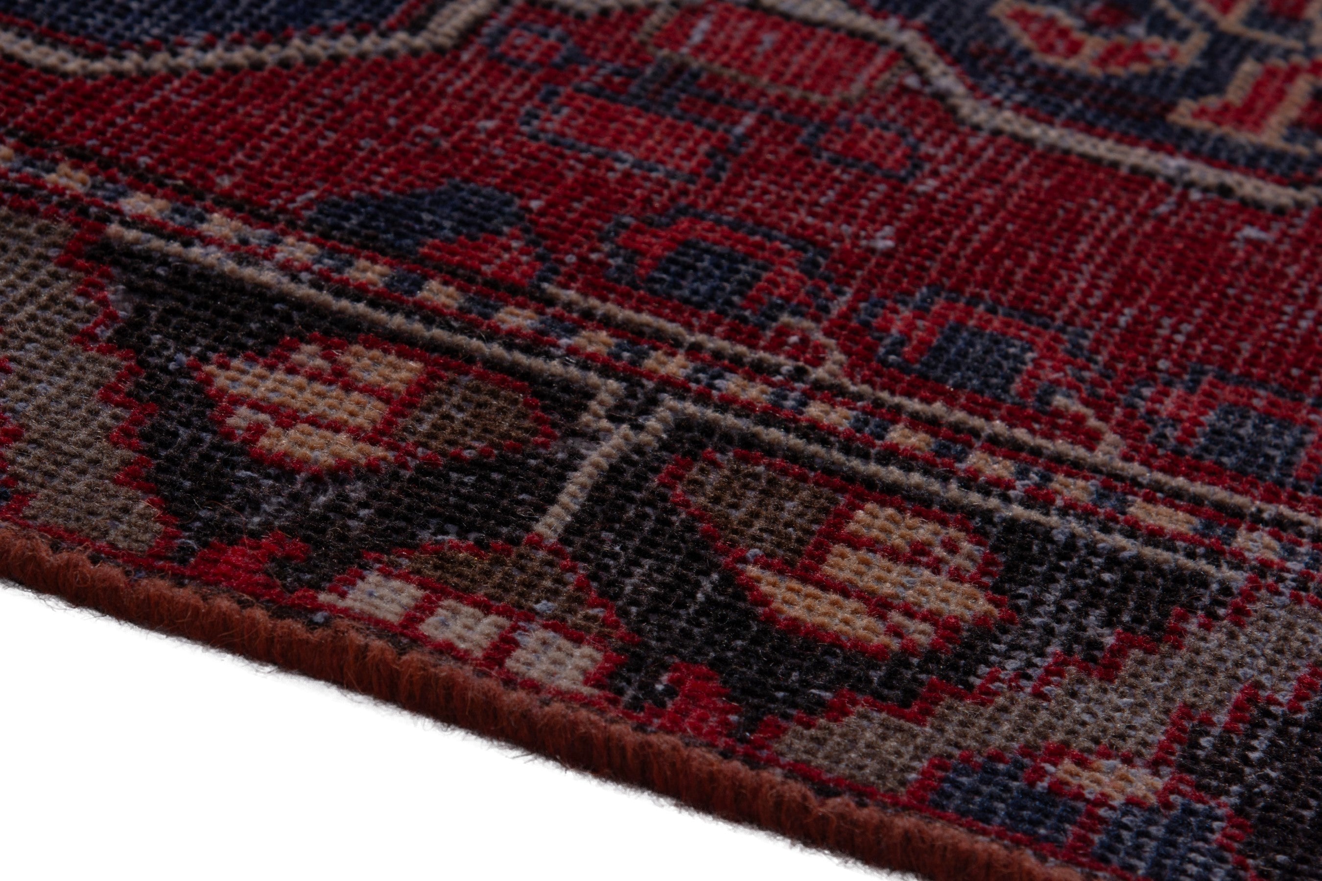 Persian Bakhtiari accent rug in burgundy and dark blue, view 8 of 17