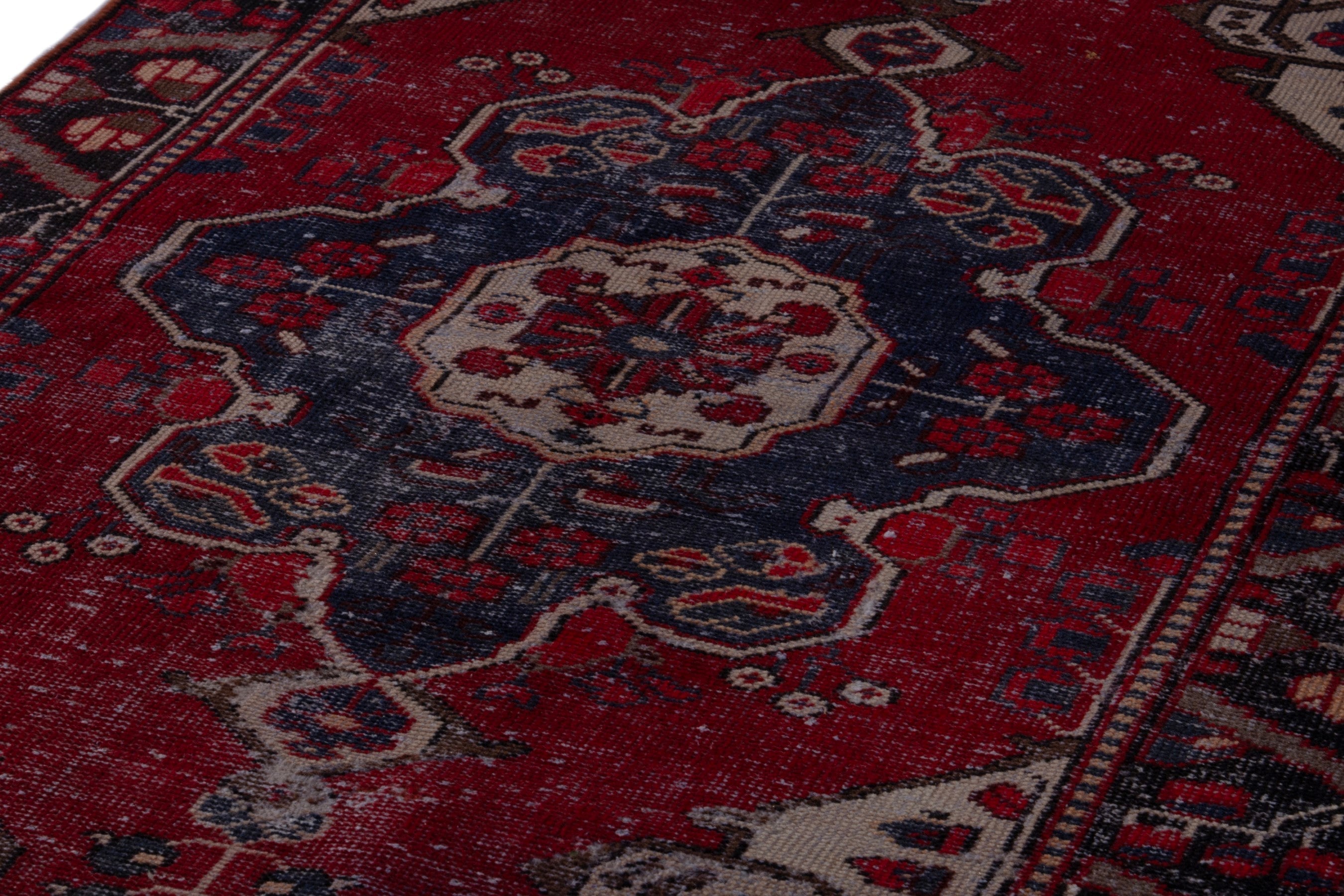 Persian Bakhtiari accent rug in burgundy and dark blue, view 9 of 17