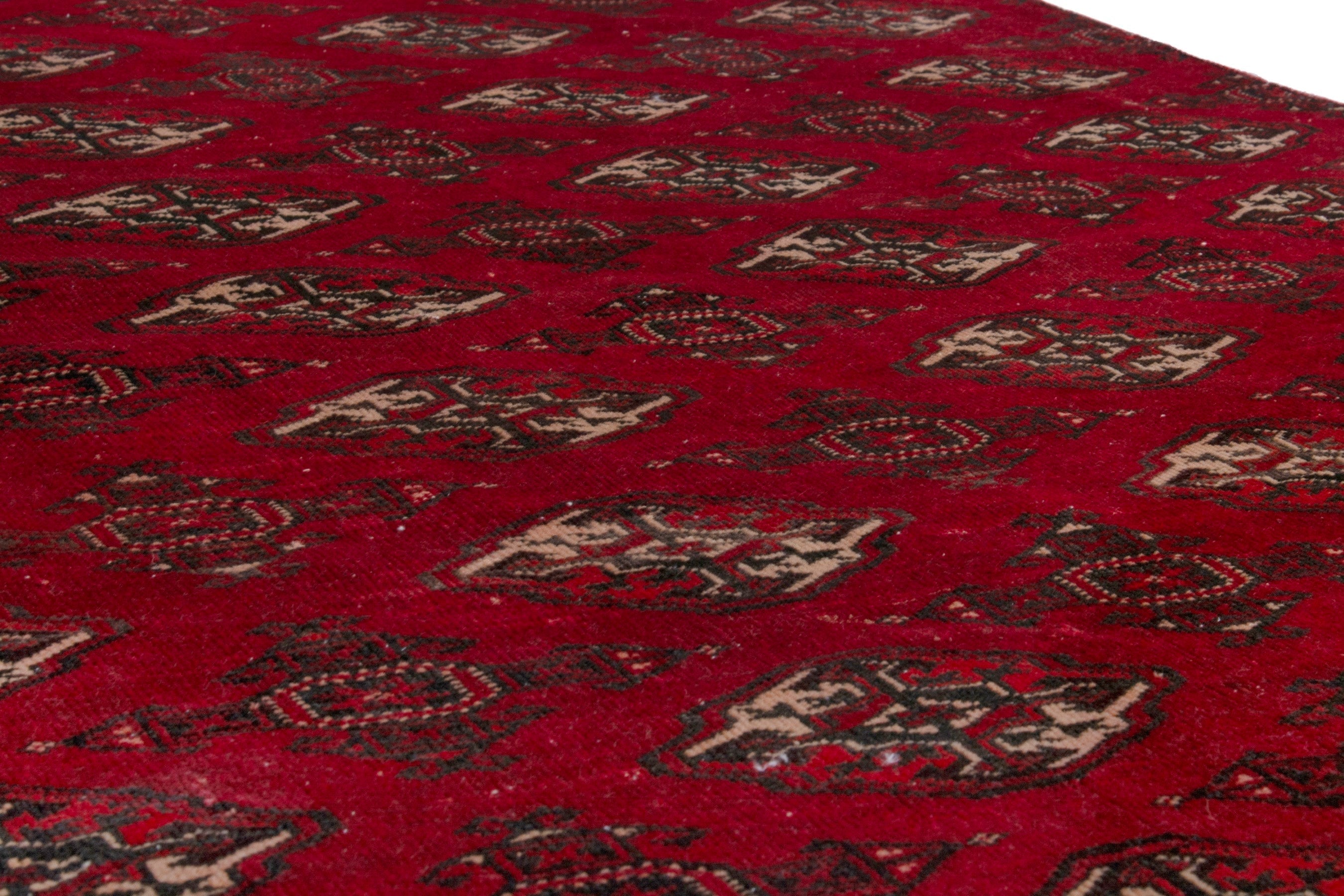 Persian Torkaman accent rug in deep red and antique gold, view 10 of 19