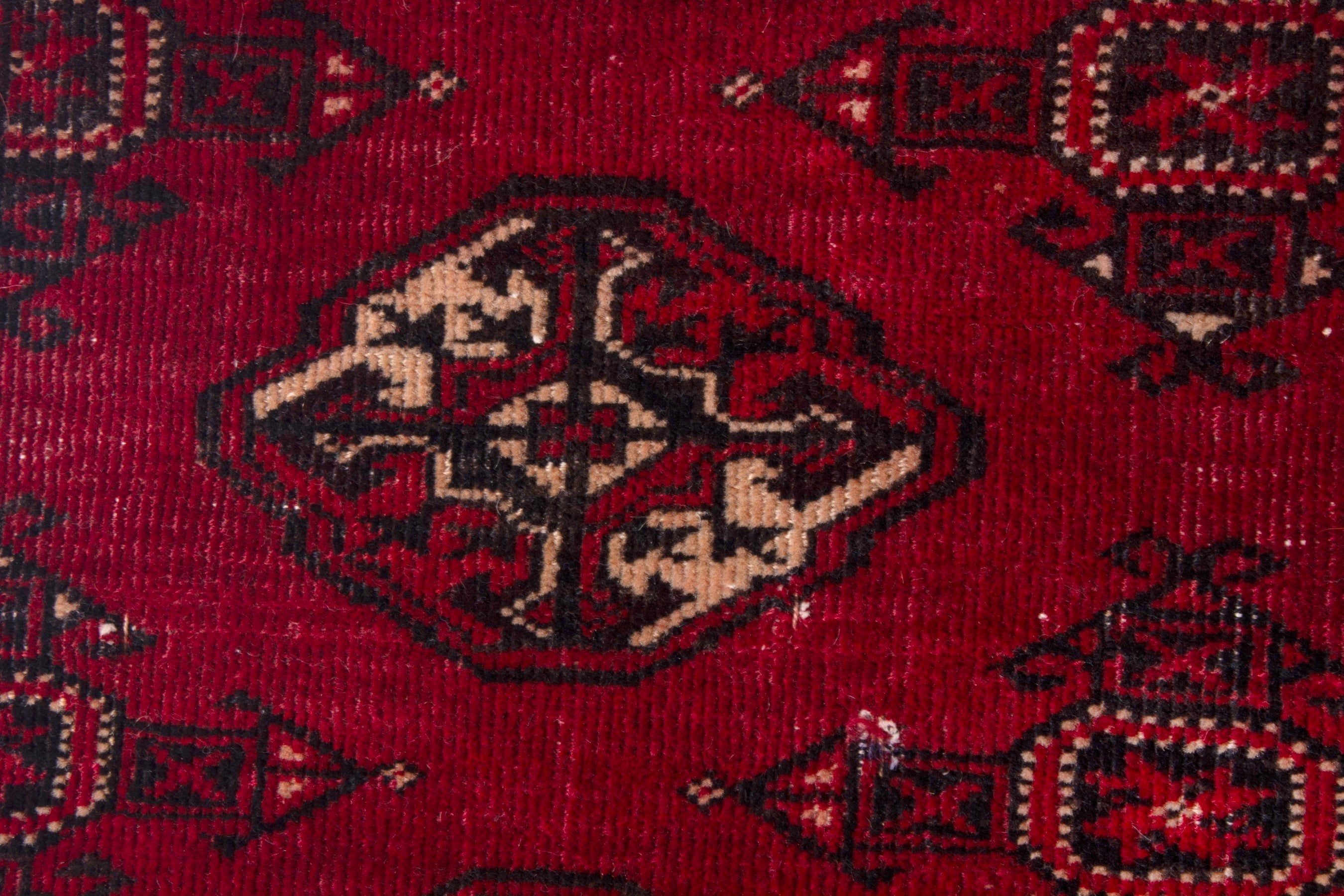 Persian Torkaman accent rug in deep red and antique gold, view 12 of 19