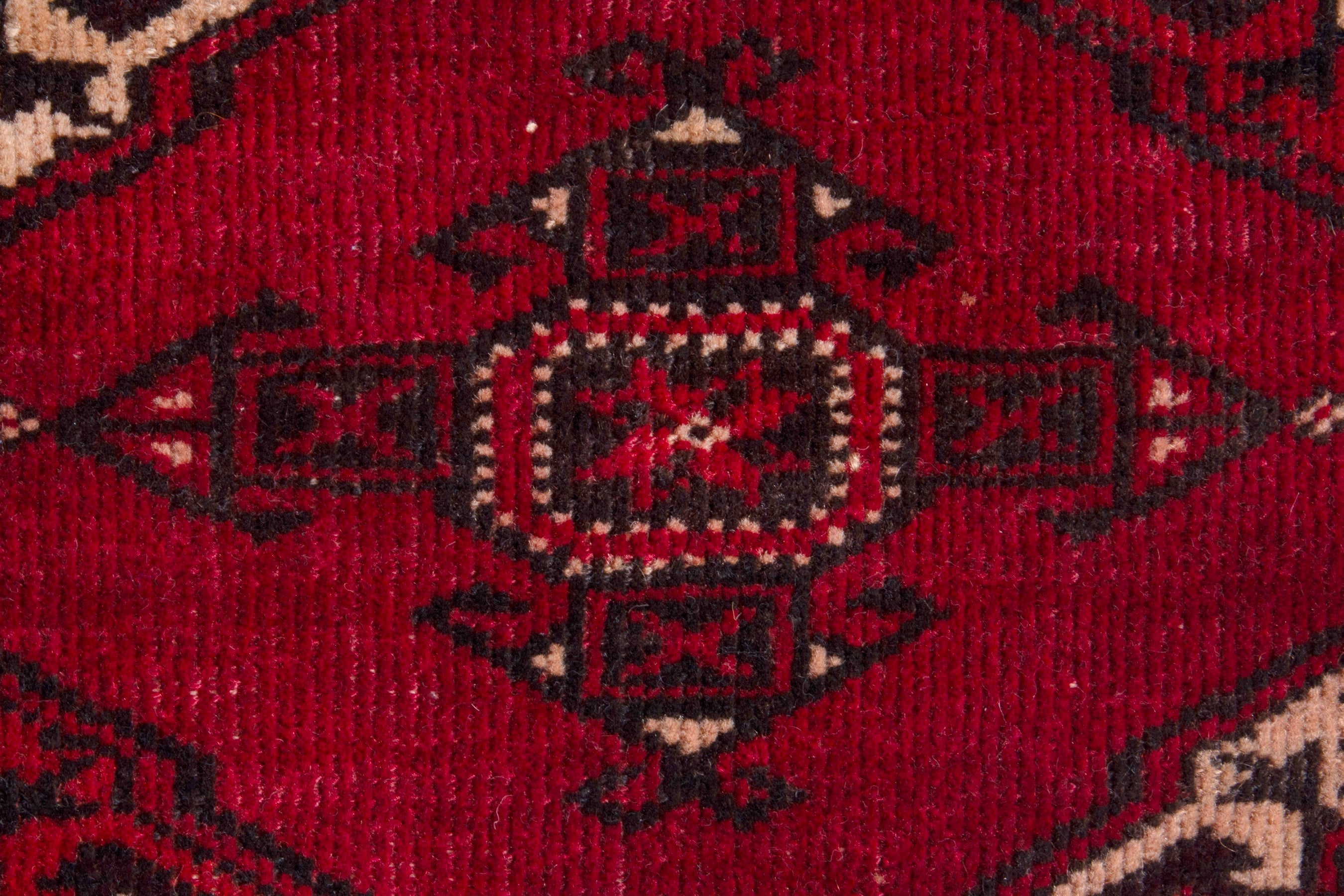 Persian Torkaman accent rug in deep red and antique gold, view 13 of 19
