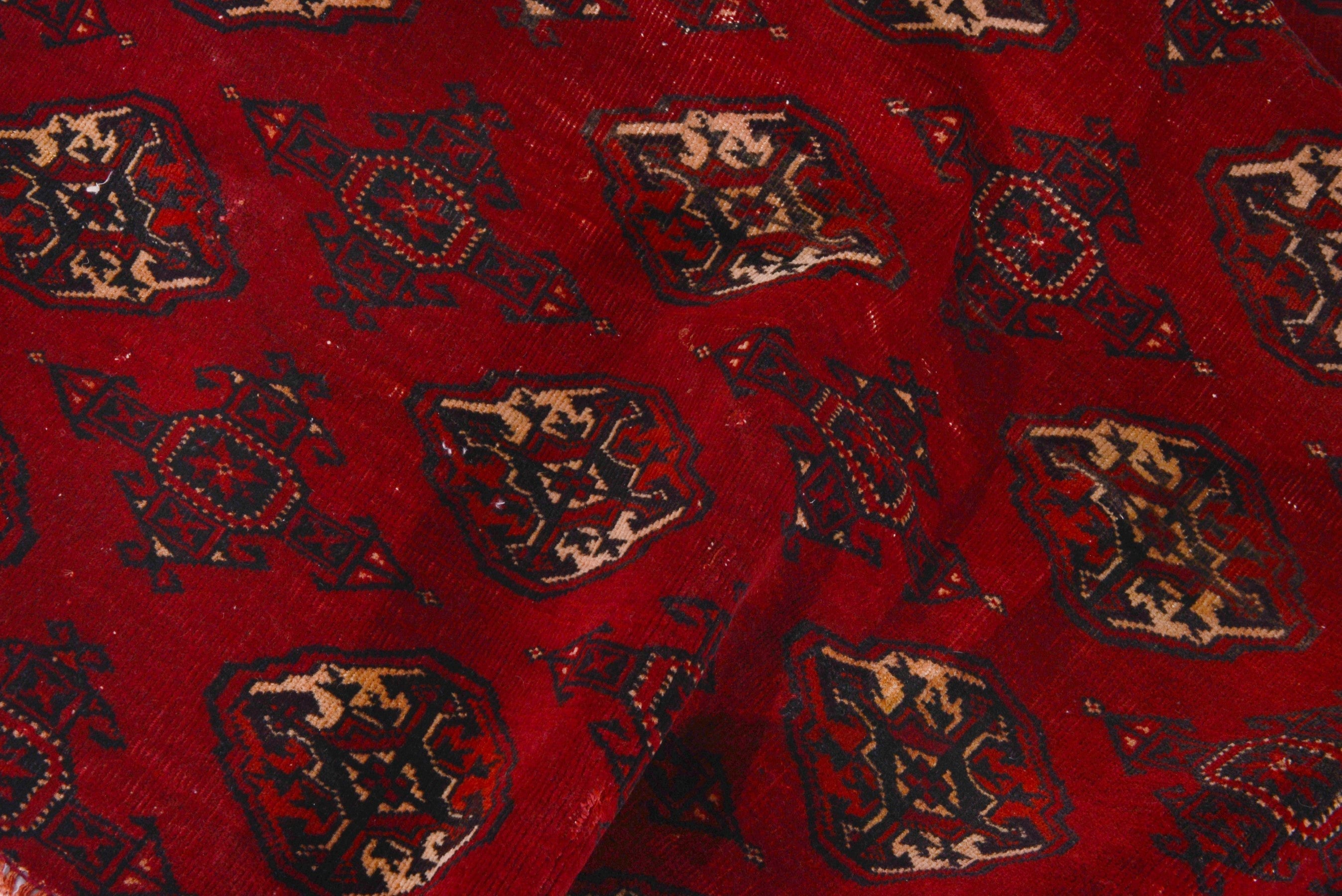 Persian Torkaman accent rug in deep red and antique gold, view 15 of 19