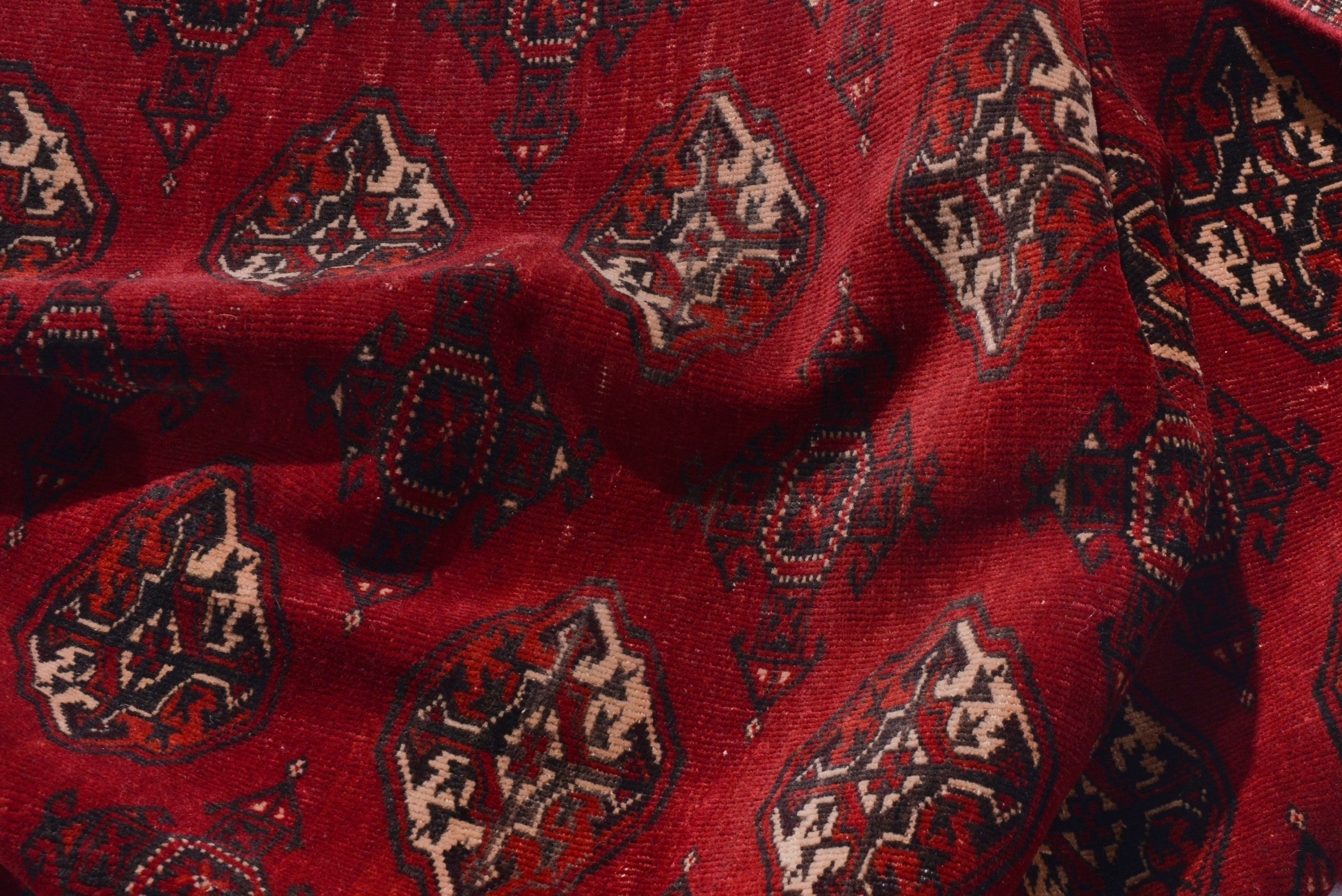 Persian Torkaman accent rug in deep red and antique gold, view 16 of 19