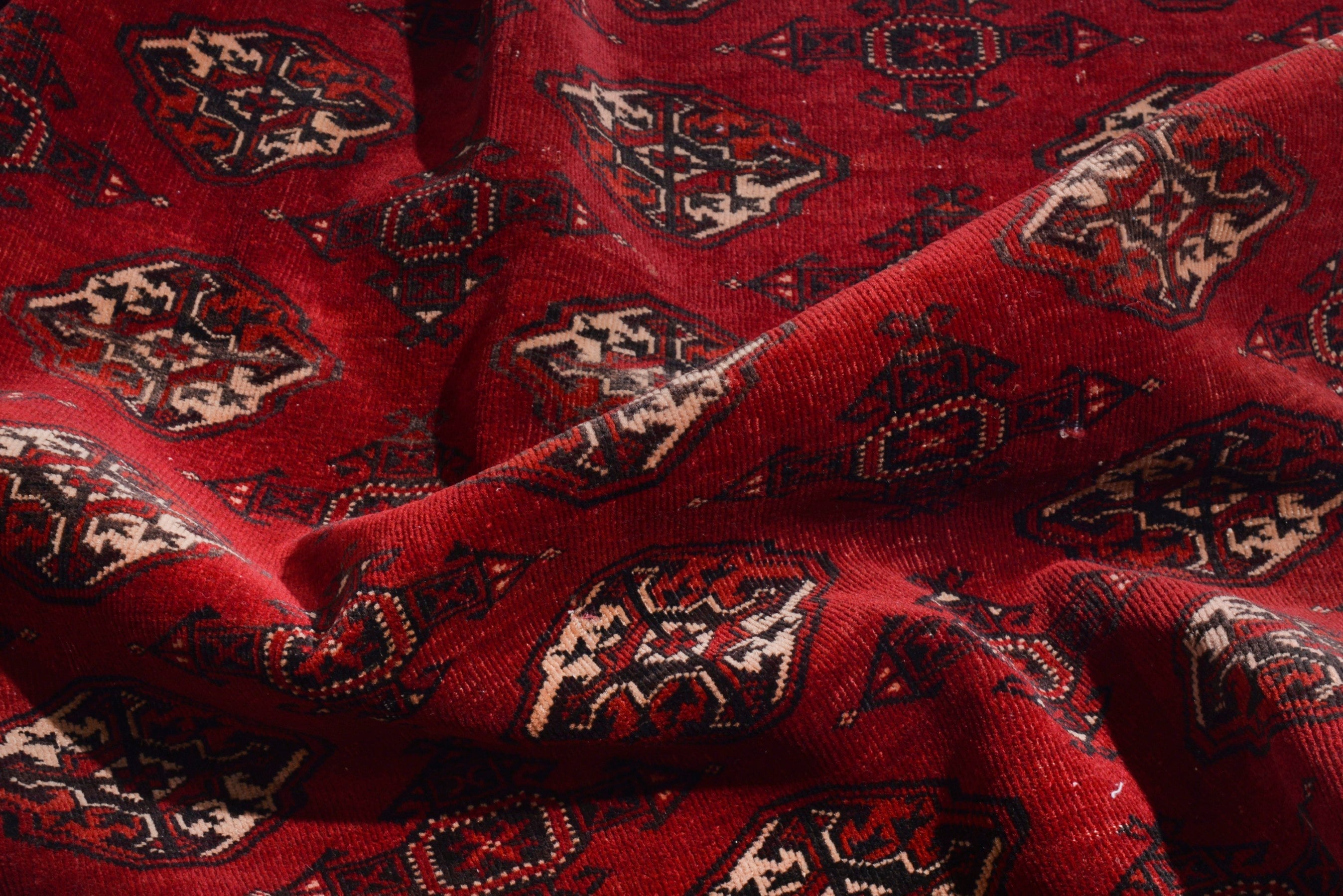 Persian Torkaman accent rug in deep red and antique gold, view 17 of 19