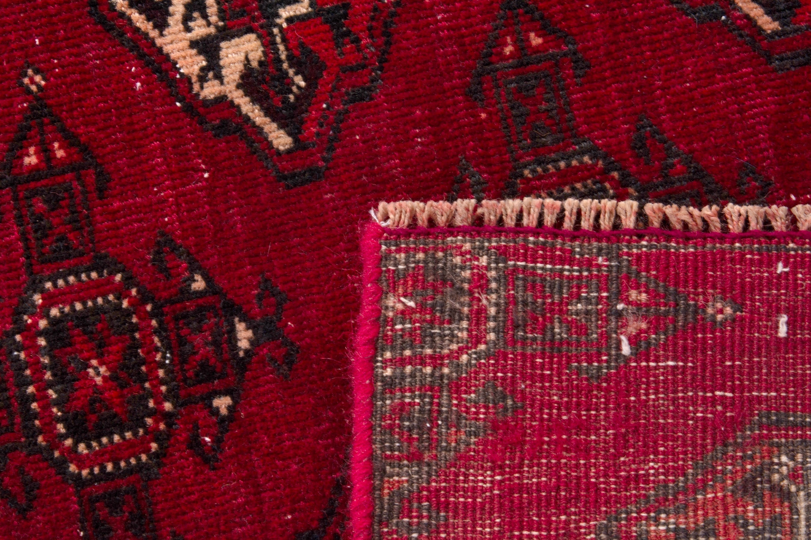 Persian Torkaman accent rug in deep red and antique gold, view 19 of 19