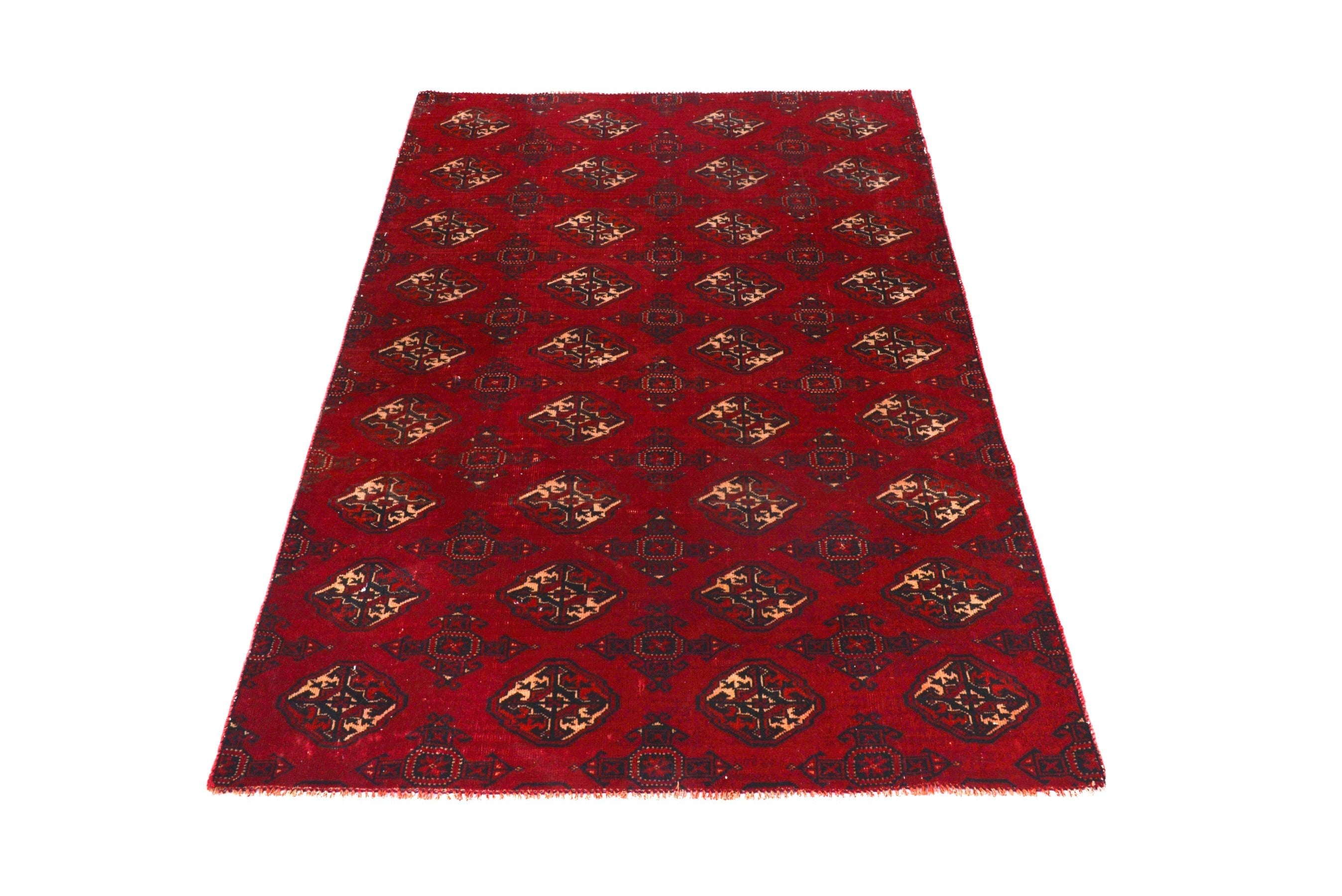Persian Torkaman accent rug in deep red and antique gold, view 2 of 19