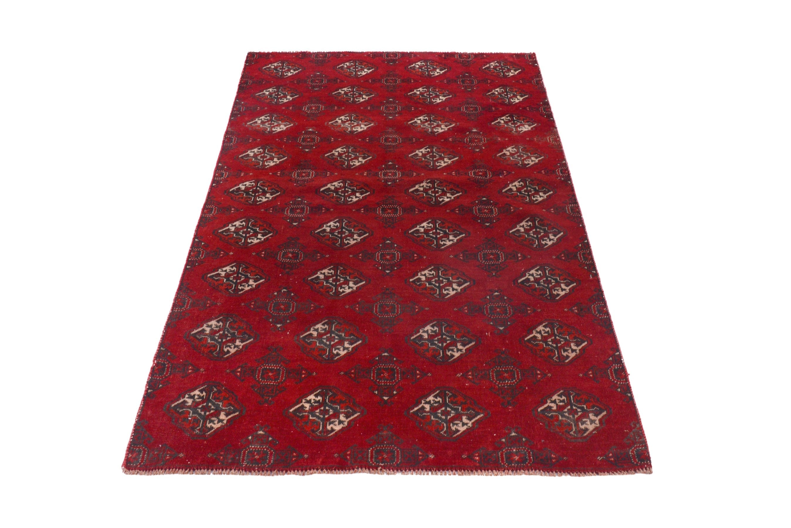 Persian Torkaman accent rug in deep red and antique gold, view 3 of 19