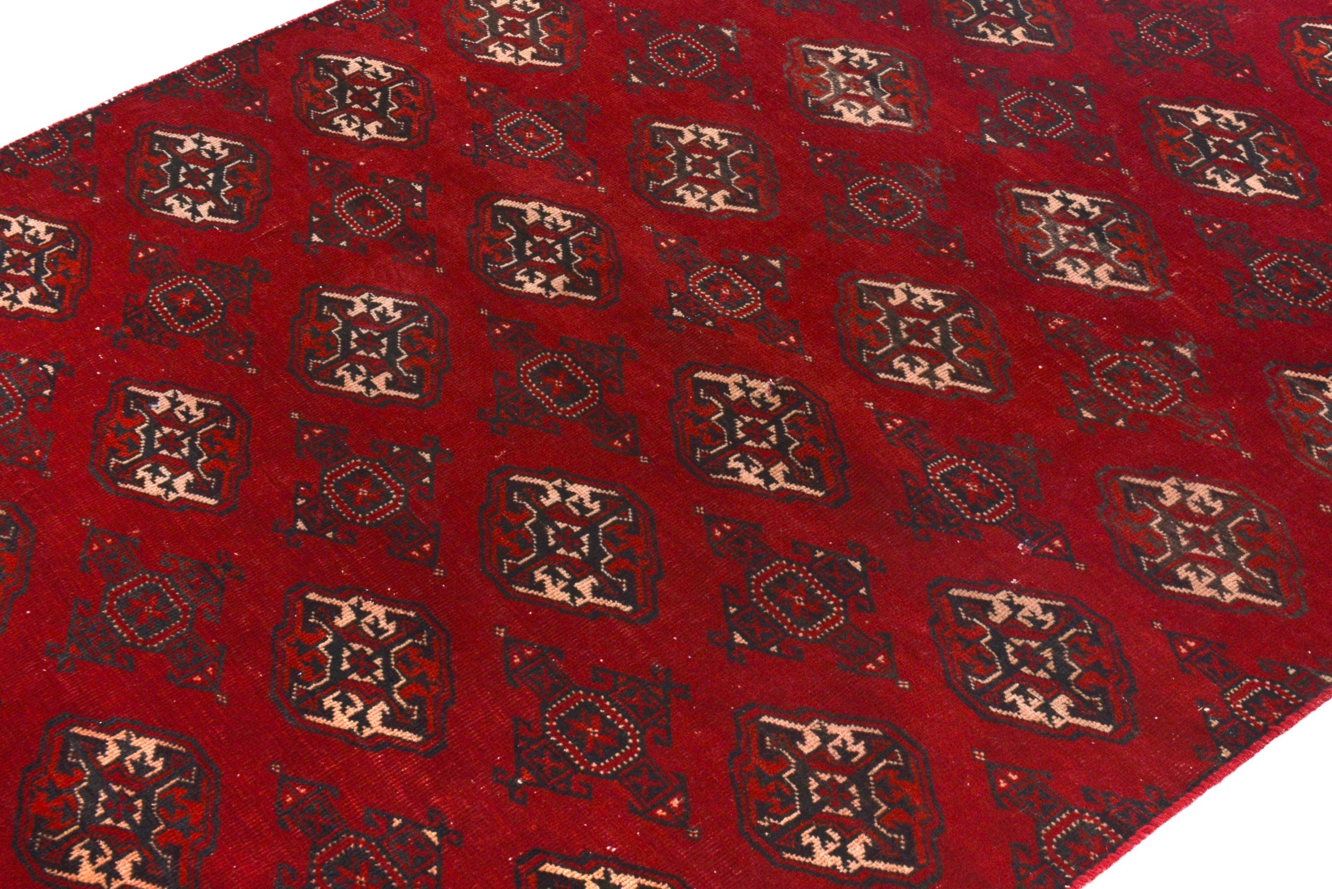 Persian Torkaman accent rug in deep red and antique gold, view 6 of 19