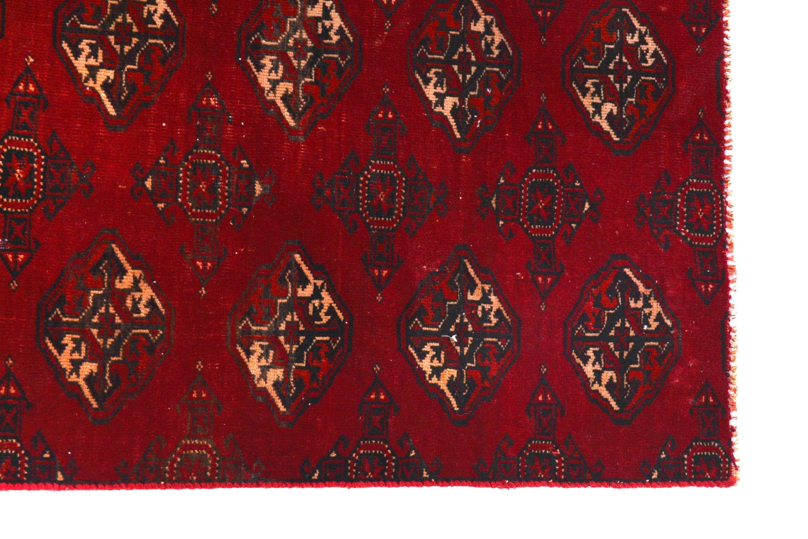 Persian Torkaman accent rug in deep red and antique gold, view 5 of 19