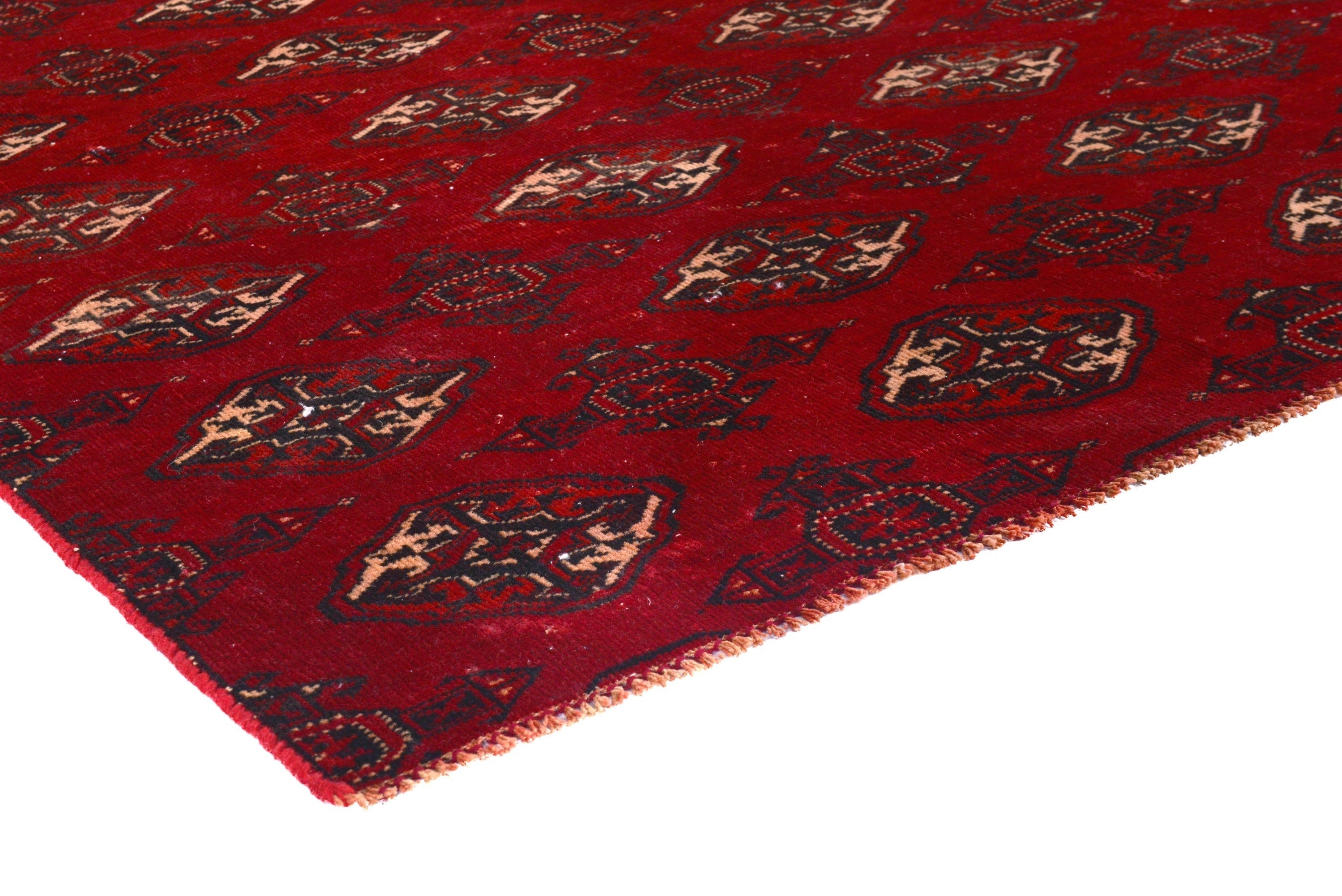 Persian Torkaman accent rug in deep red and antique gold, view 4 of 19