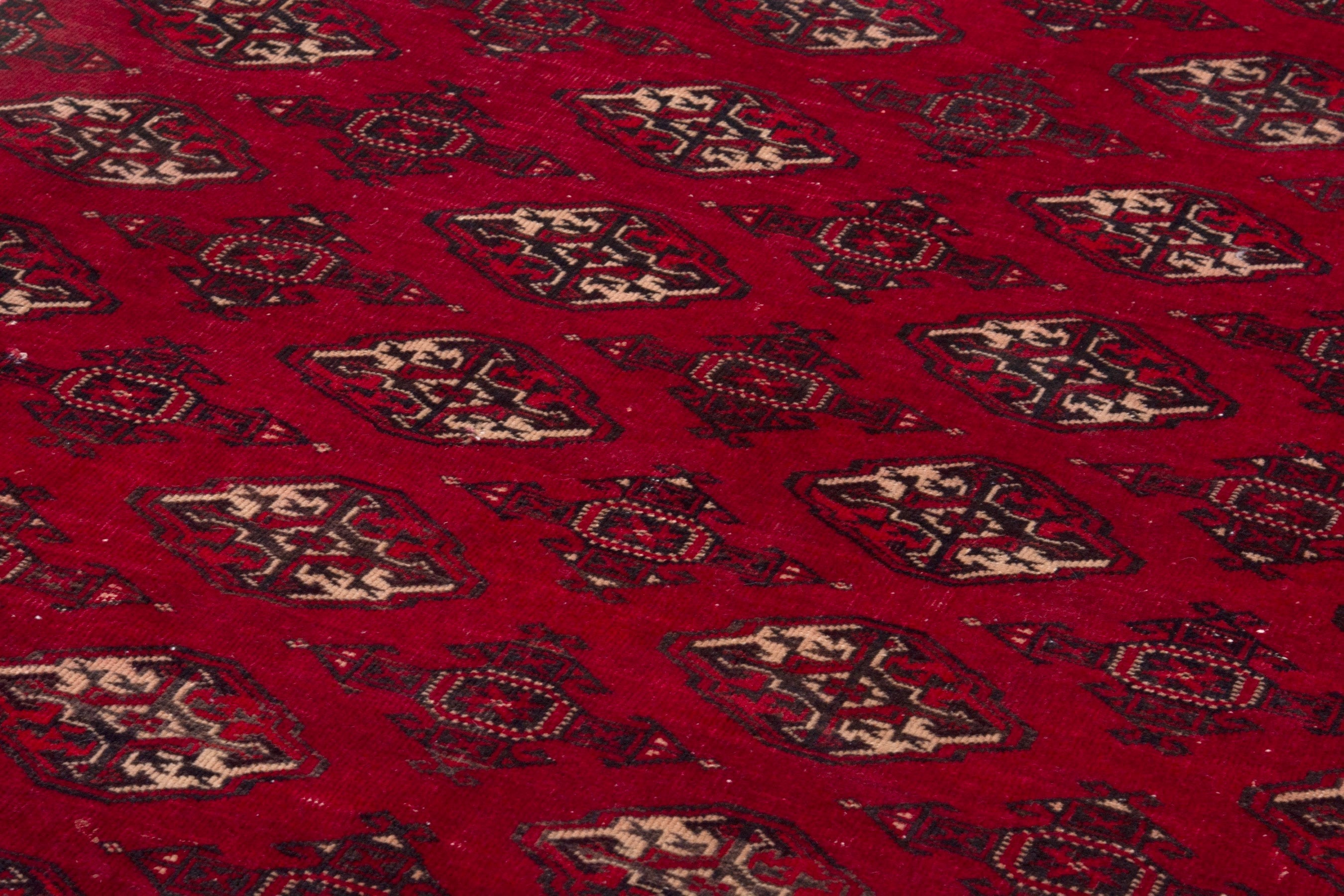 Persian Torkaman accent rug in deep red and antique gold, view 9 of 19