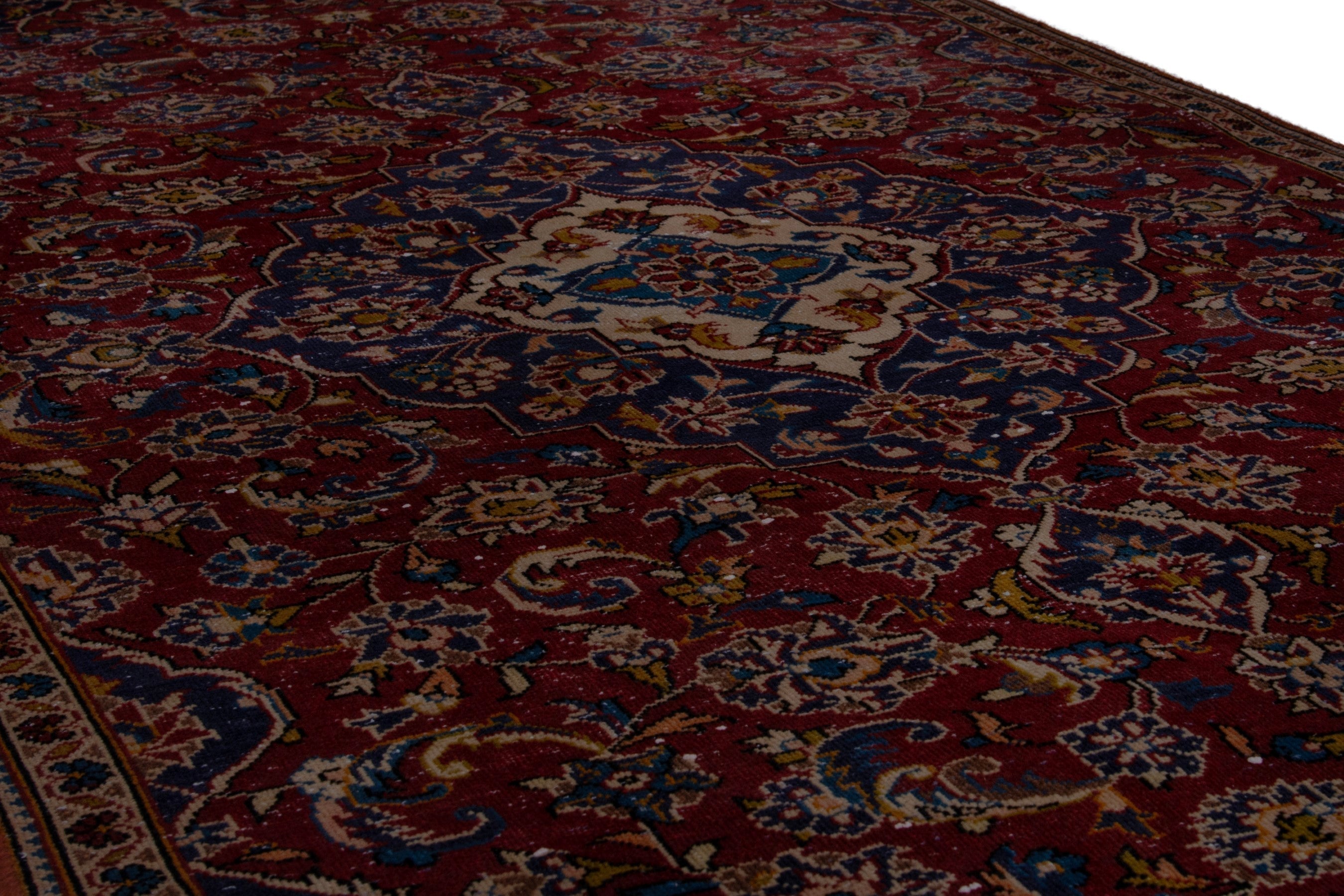 Persian Kashan runner rug in burgundy and deep red, view 10 of 18