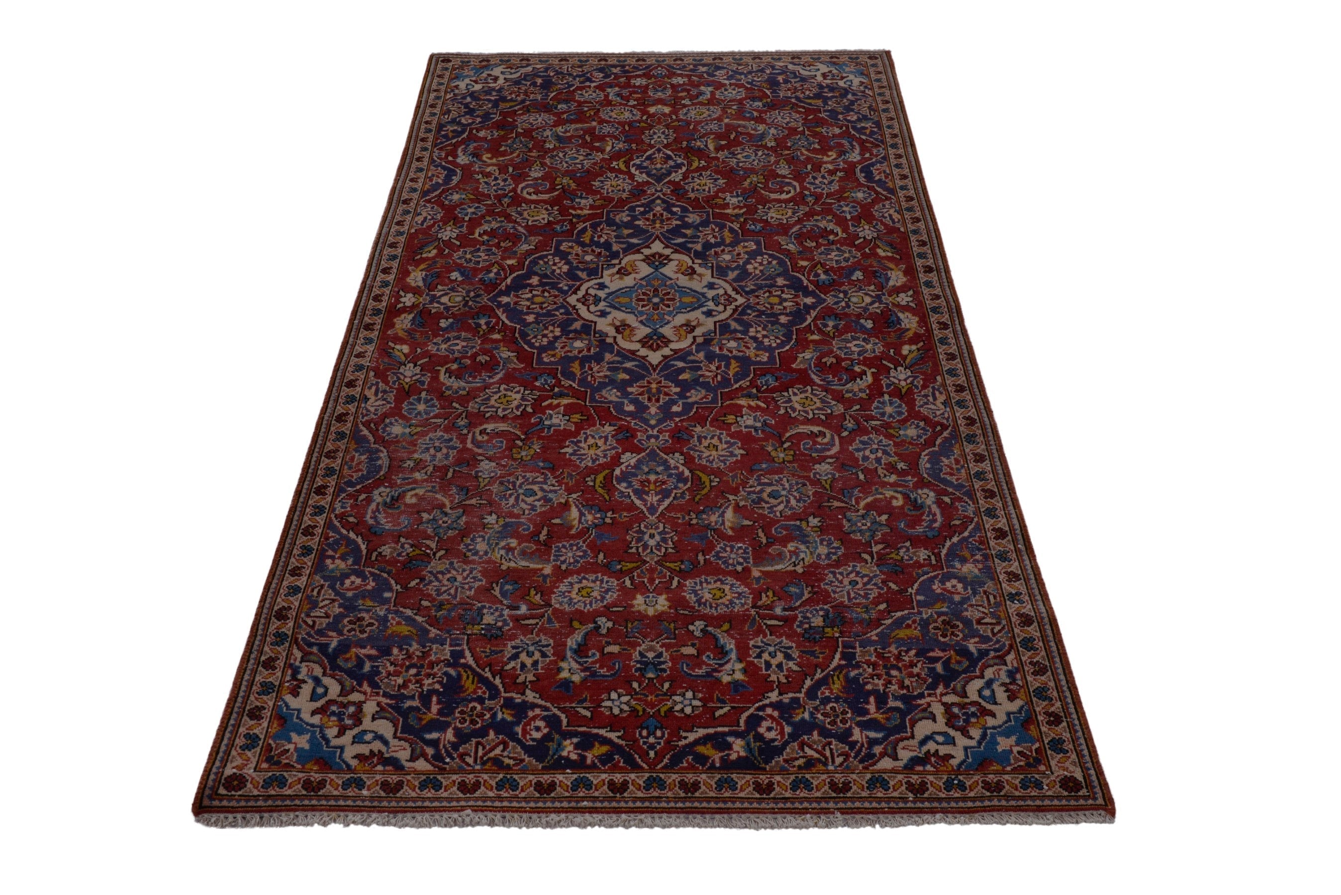 Persian Kashan runner rug in burgundy and deep red, view 3 of 18