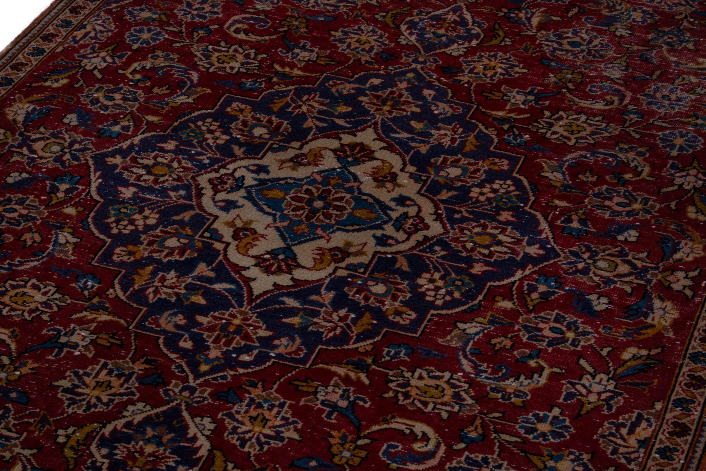 Persian Kashan runner rug in burgundy and deep red, view 9 of 18