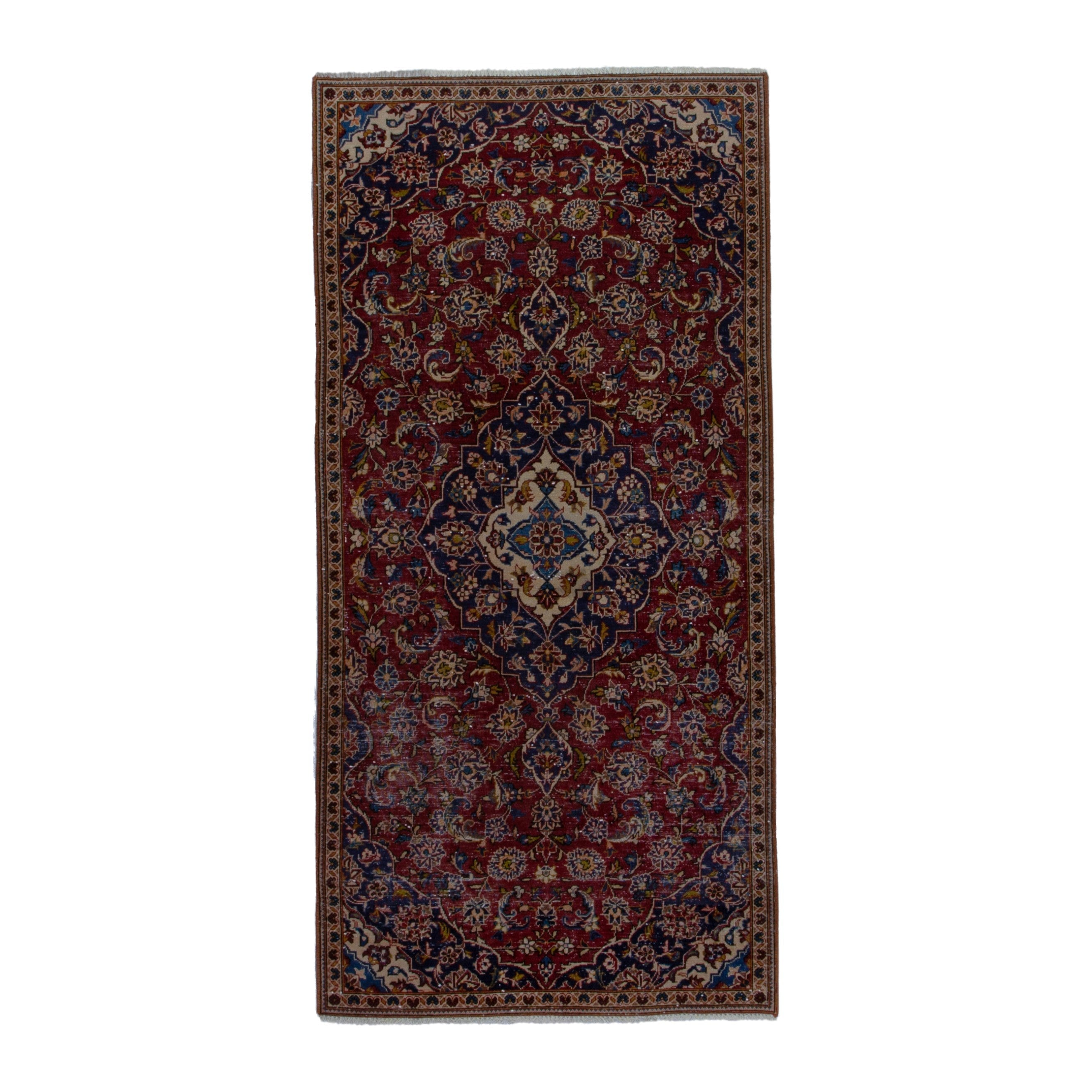 Persian Kashan runner rug in burgundy and deep red, 3'5" x 7'1"