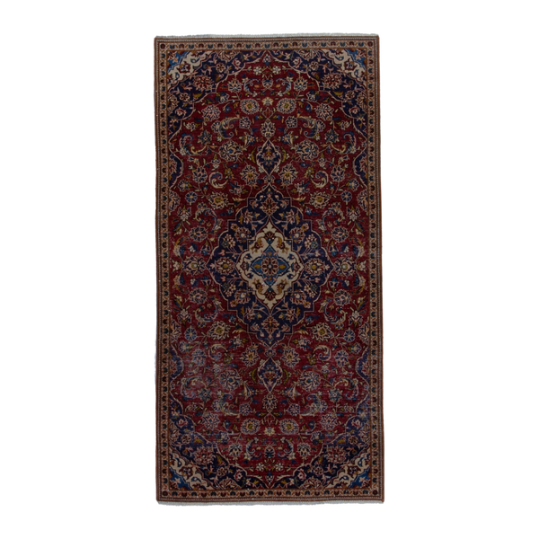 Persian Kashan runner rug in burgundy and deep red, 3'5" x 7'1"