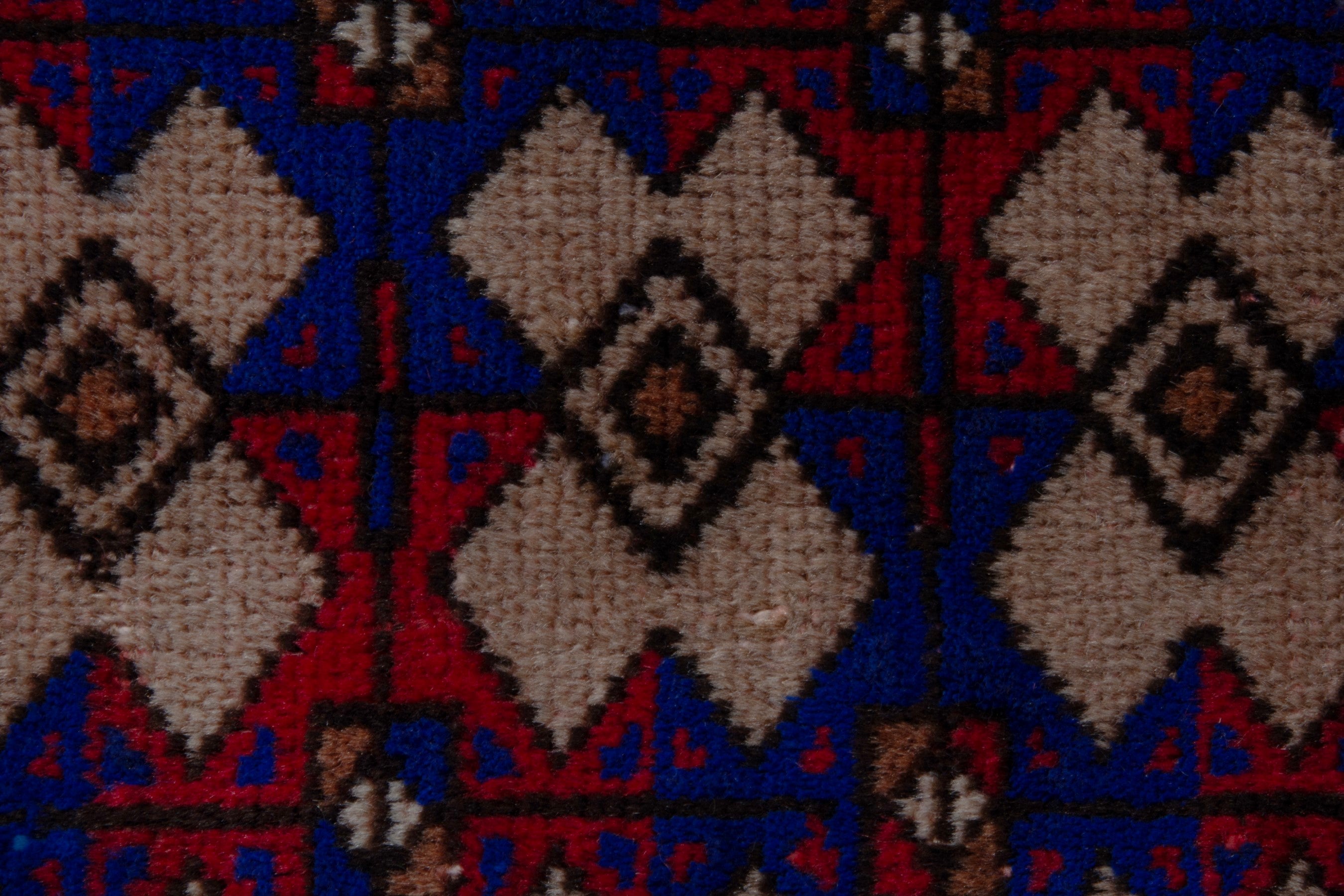 Persian Torkaman accent rug in burgundy and navy, view 11 of 17