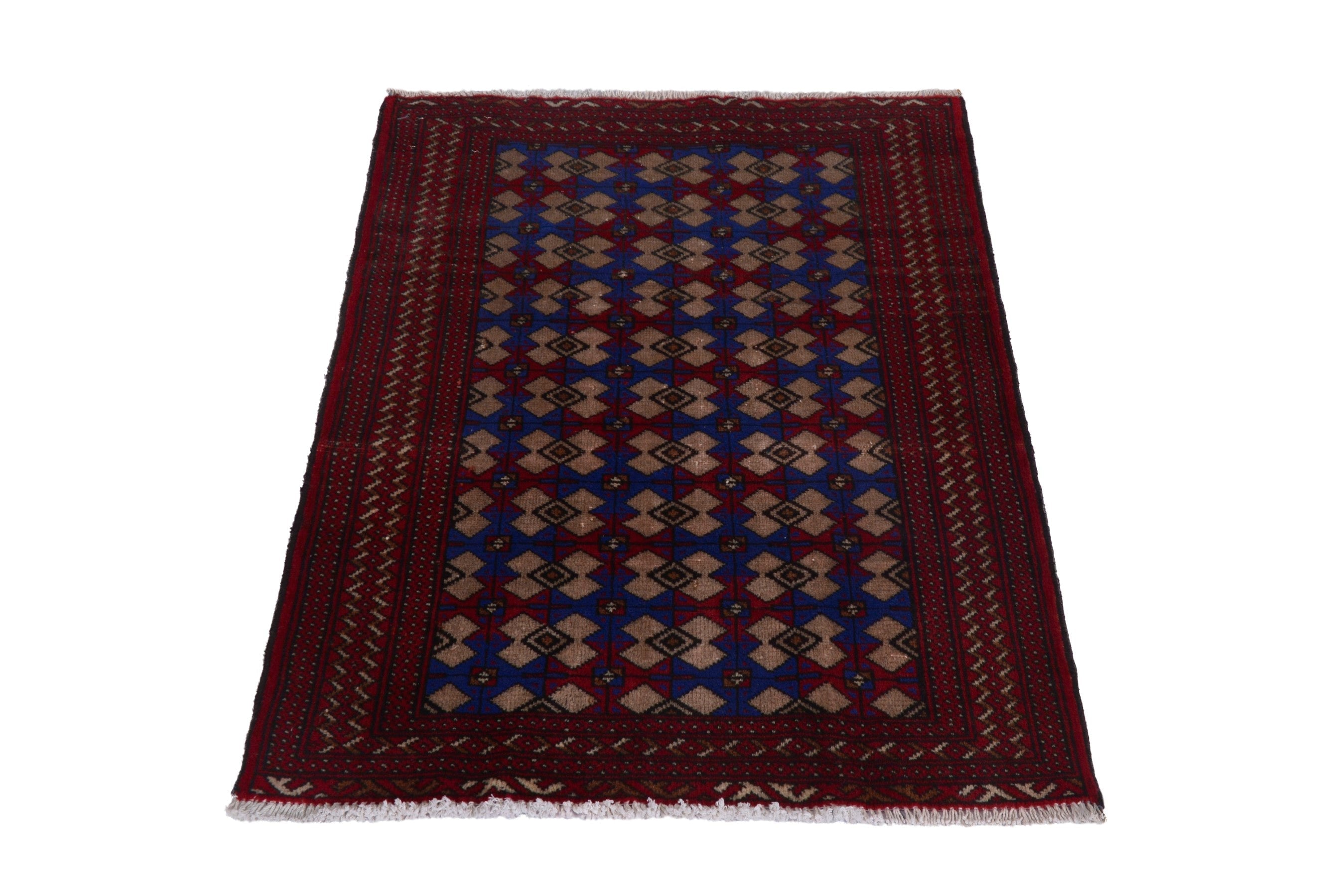 Persian Torkaman accent rug in burgundy and navy, view 2 of 17