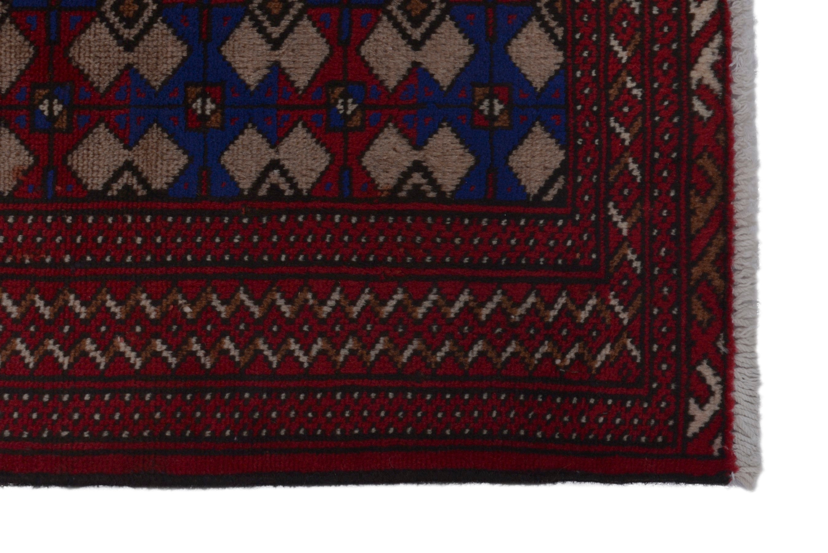 Persian Torkaman accent rug in burgundy and navy, view 5 of 17