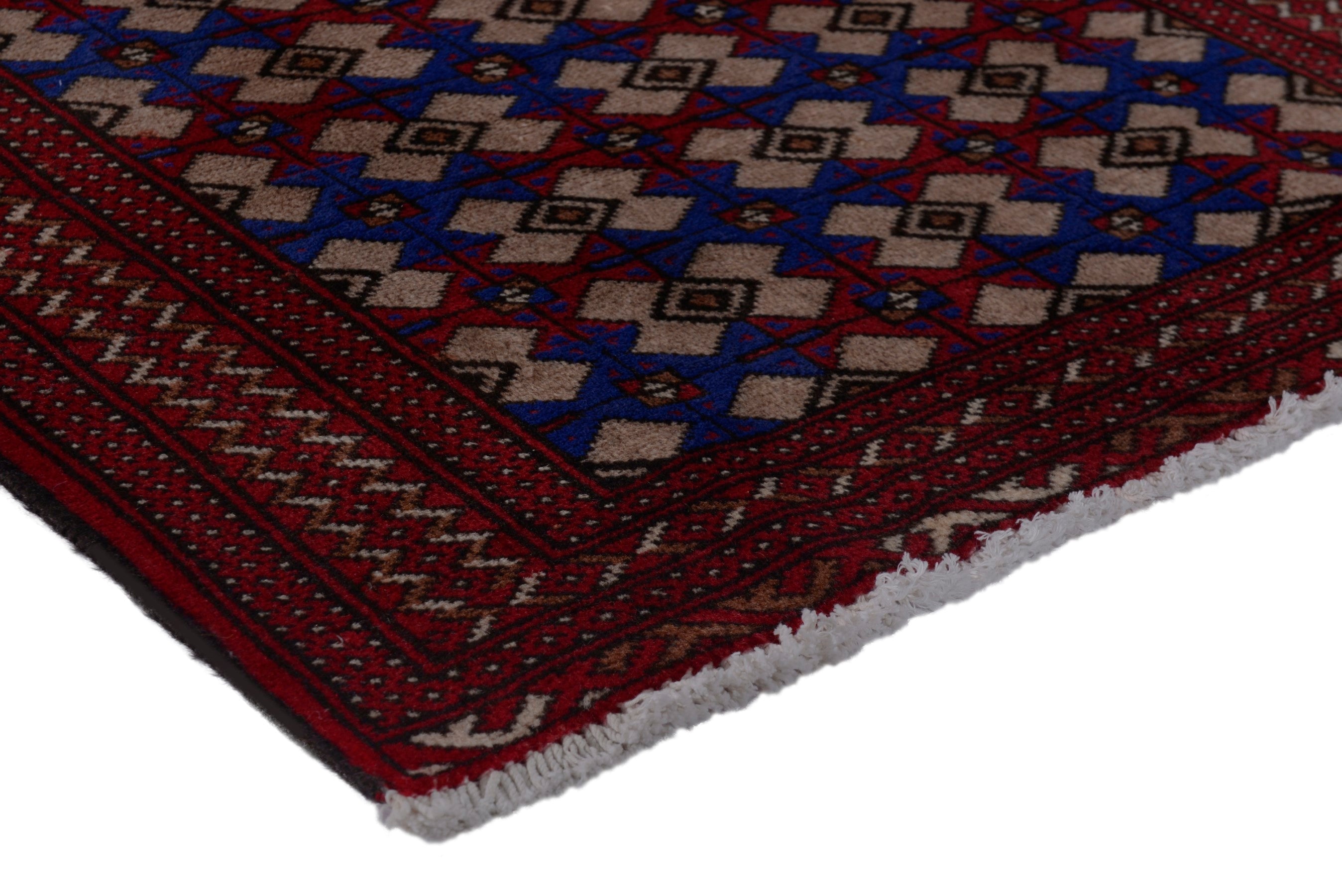 Persian Torkaman accent rug in burgundy and navy, view 4 of 17