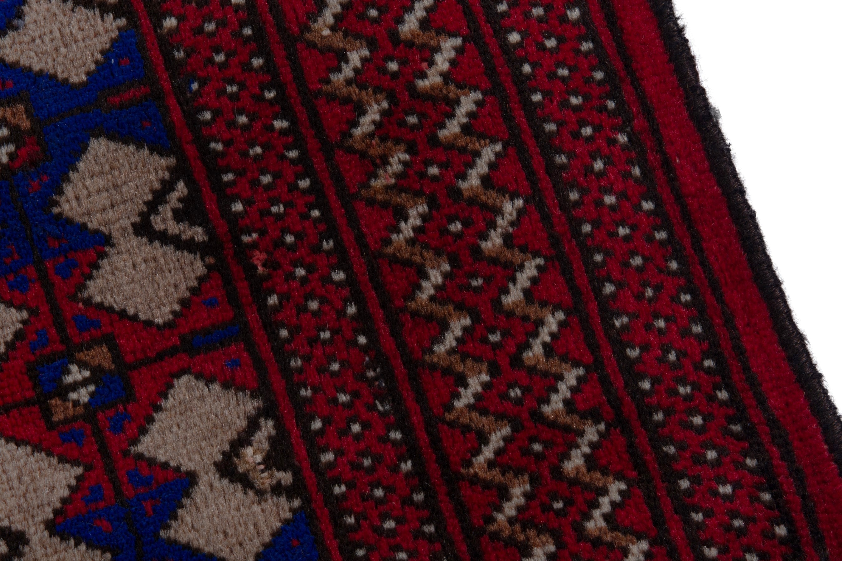 Persian Torkaman accent rug in burgundy and navy, view 7 of 17