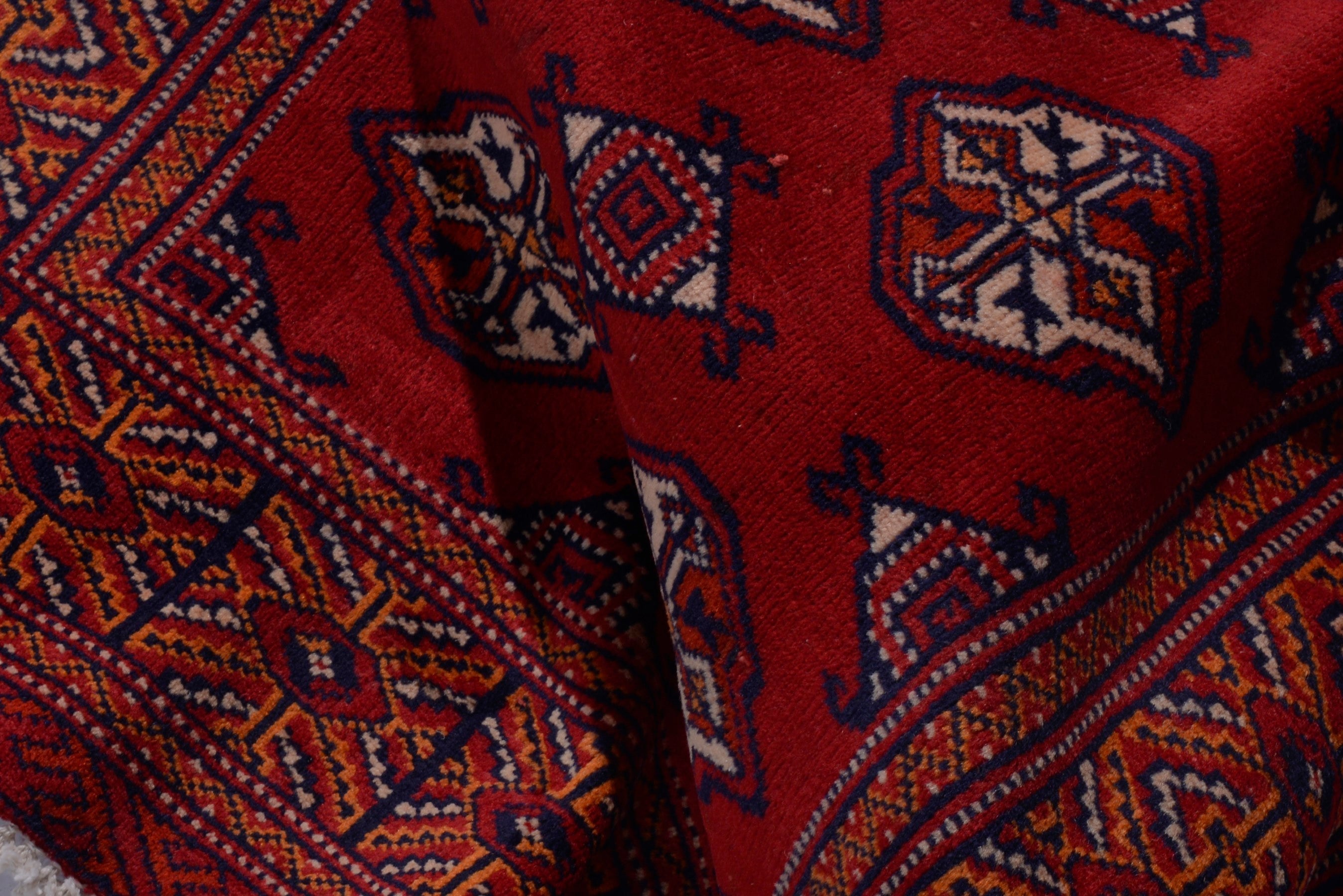 Persian Torkaman accent rug in deep red and burgundy, view 14 of 18