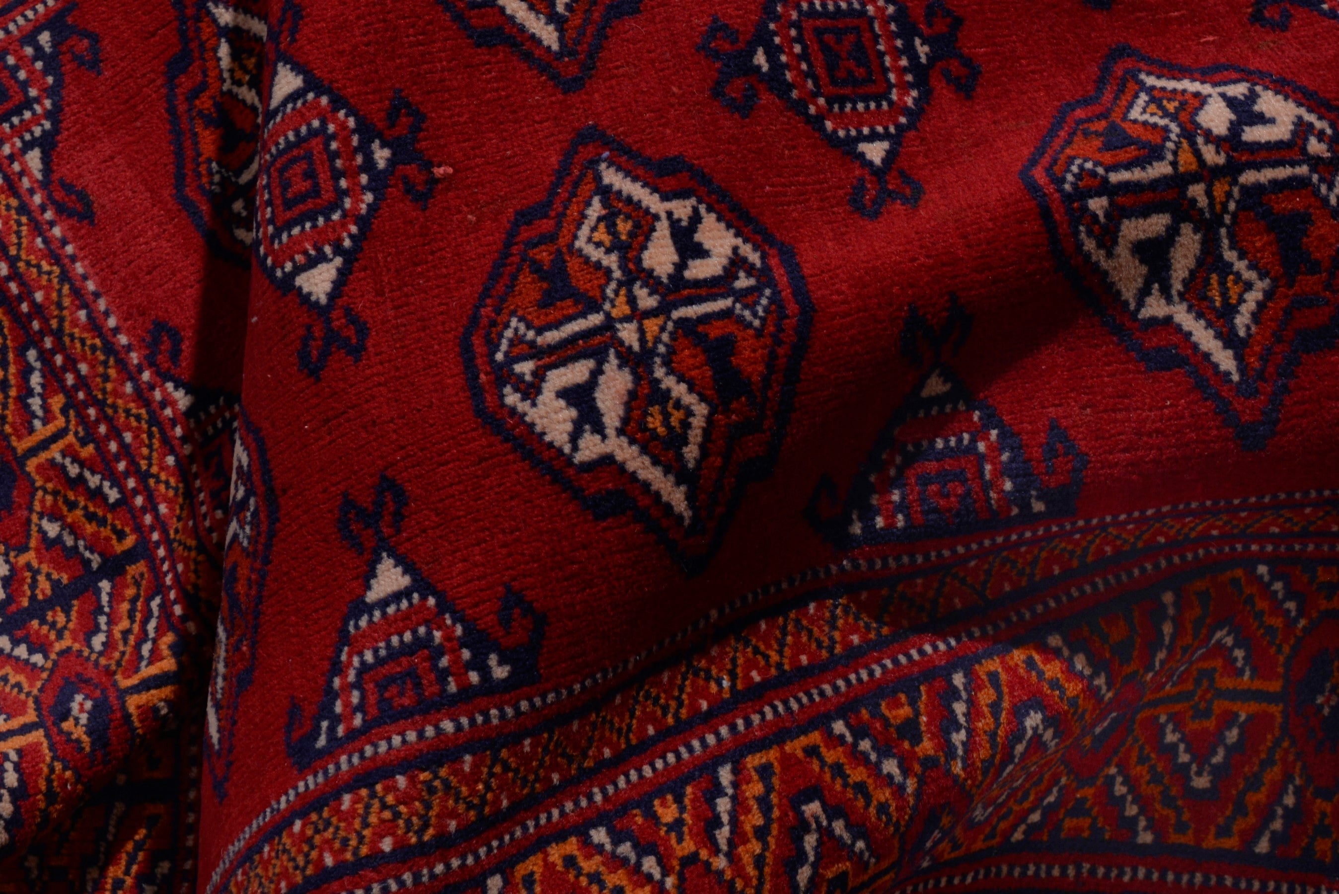 Persian Torkaman accent rug in deep red and burgundy, view 15 of 18