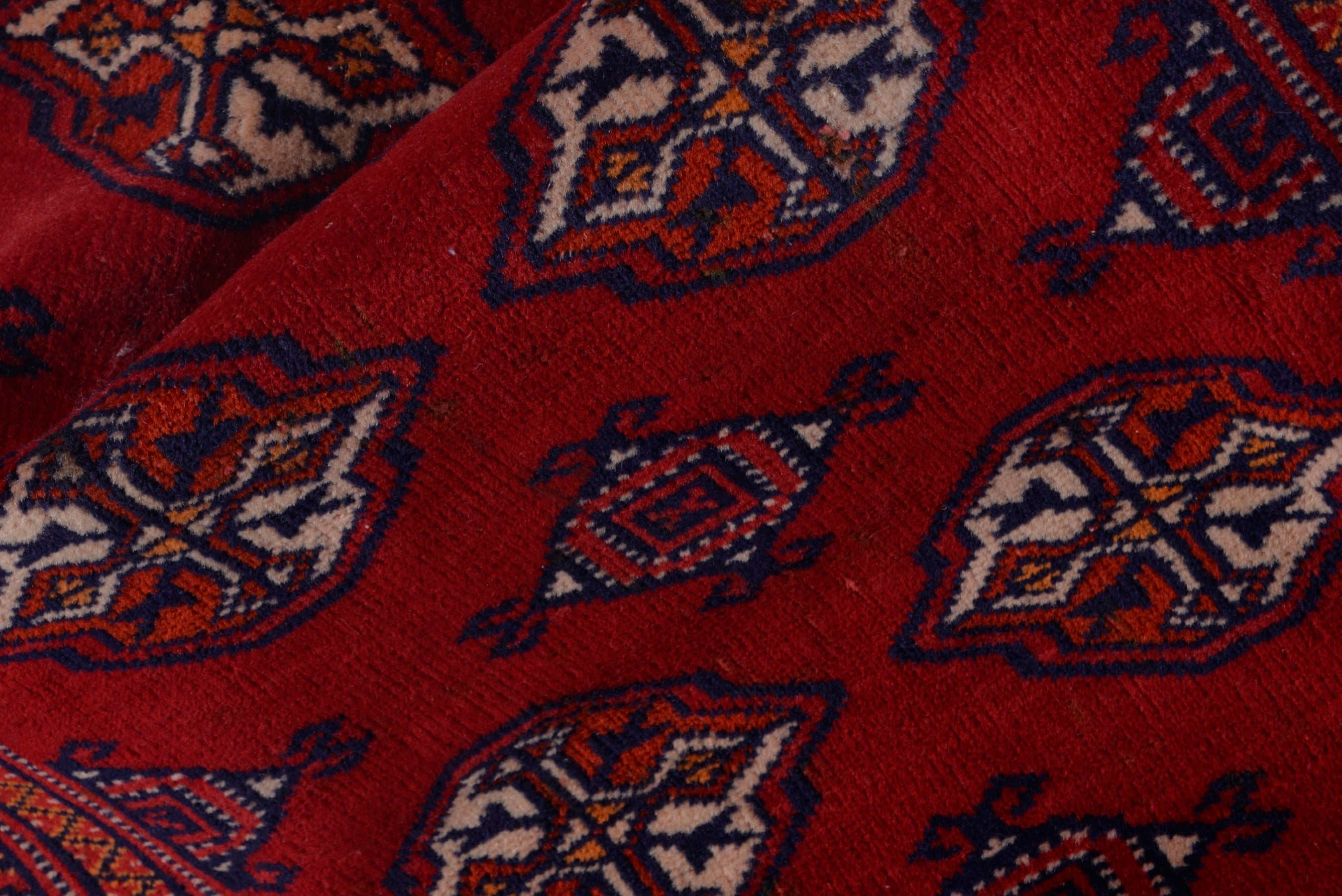 Persian Torkaman accent rug in deep red and burgundy, view 16 of 18