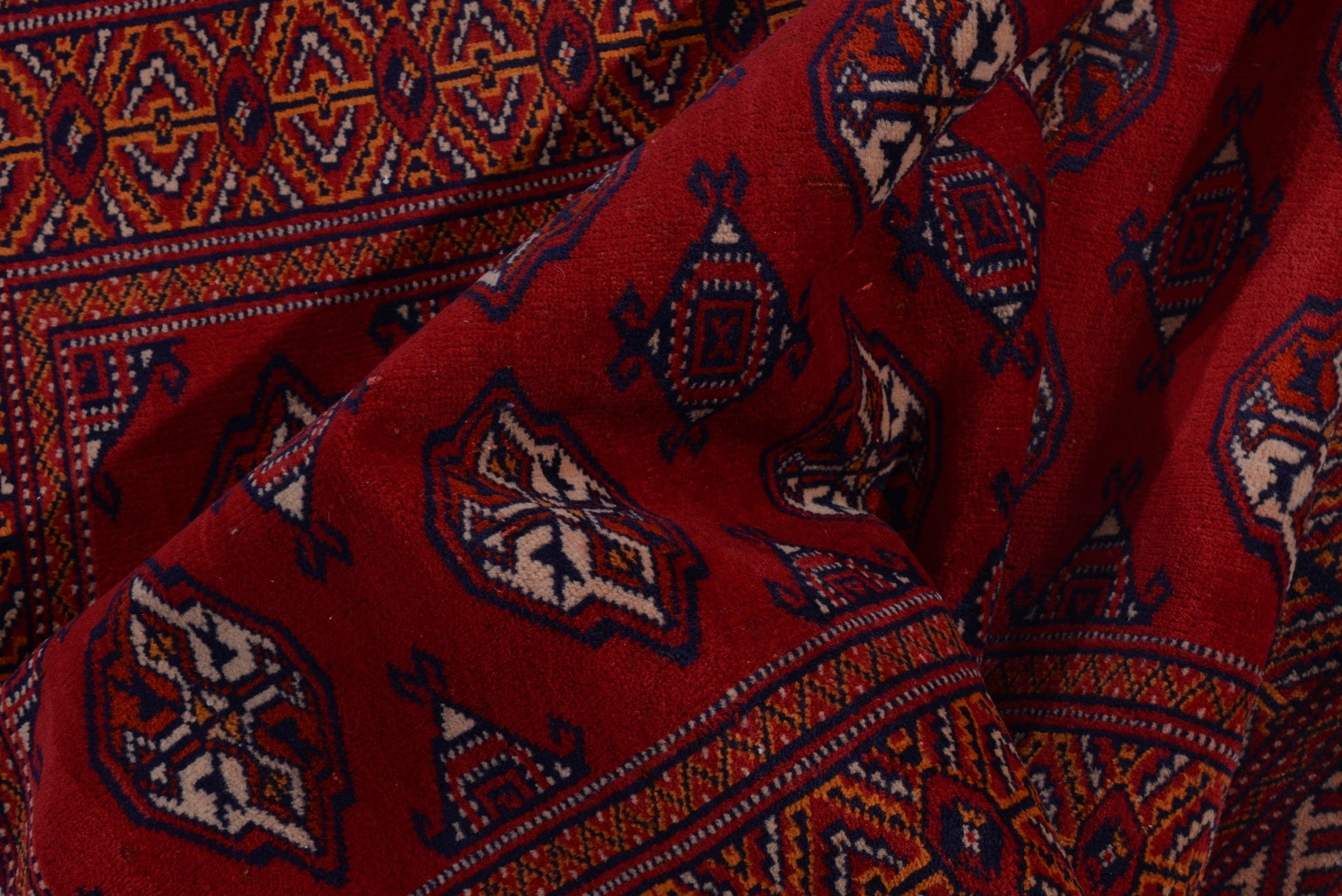 Persian Torkaman accent rug in deep red and burgundy, view 17 of 18