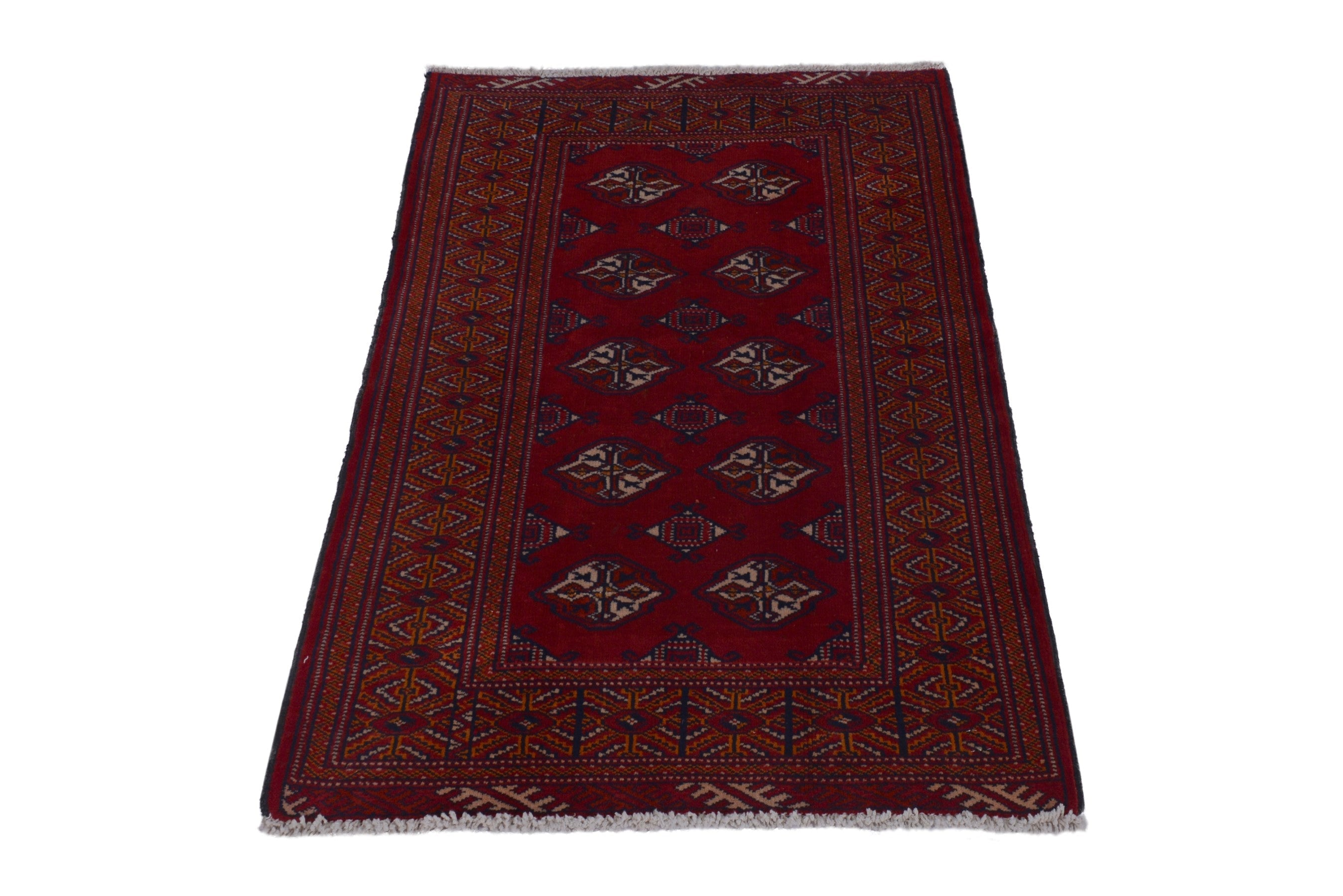 Persian Torkaman accent rug in deep red and burgundy, view 2 of 18